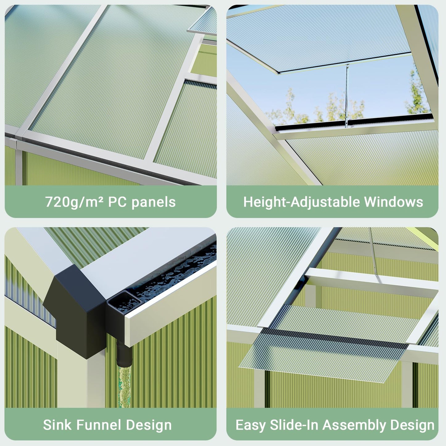 8x12 Ft Outdoor Greenhouses, Greenhouse Kit, Portablee Greenhouses with Ground Nails and Vent Windows, Sliding Lockable Door, Polycarbonate Green House for Outside Garden Backyard, White