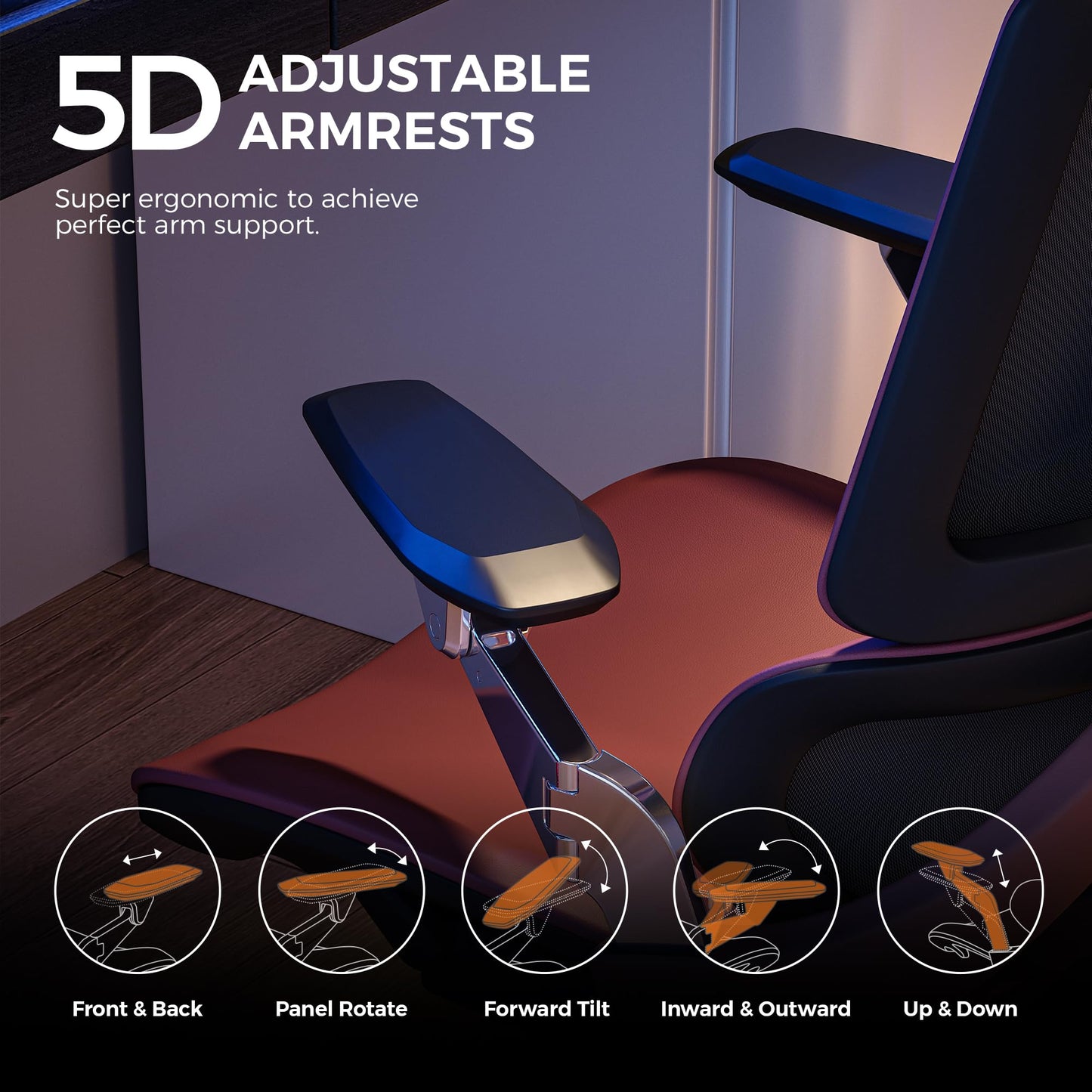 TOMU Ergonomic Executive Office Chair, Genuine Leather High Back Design with 5D Armrest & 3D Headrest for Gaming, Home and Work, Cool and Luxury (RED)