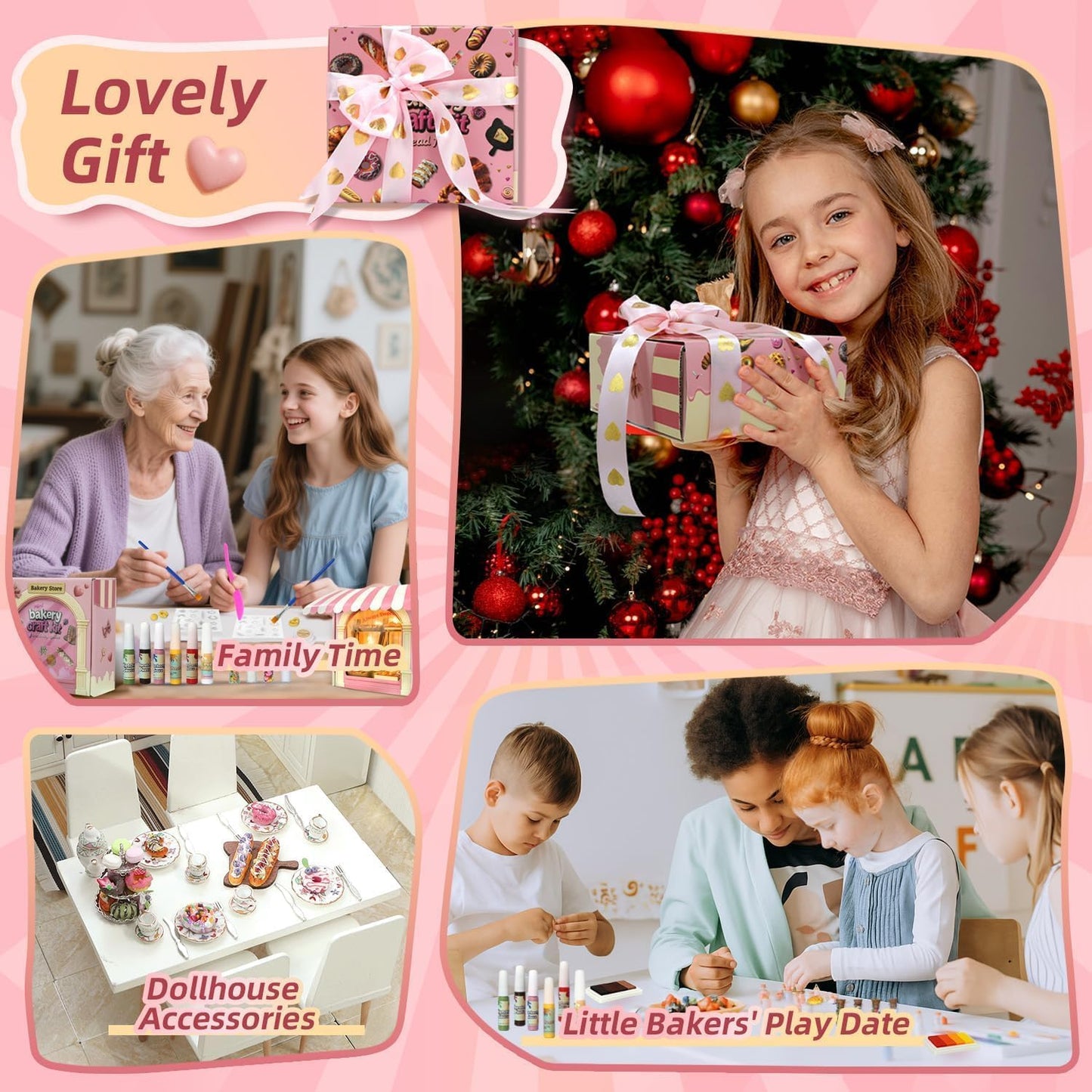 iLAND Girls Crafts Ages 8-12 Creative Craft Kits for Kids and Adults DIY Mini Bakery Miniature Food Toys Air Dry Clay for Kids Fun Family Game Night 9 10 11 Year Old Girl Gift Birthday Gift Ideas Cute