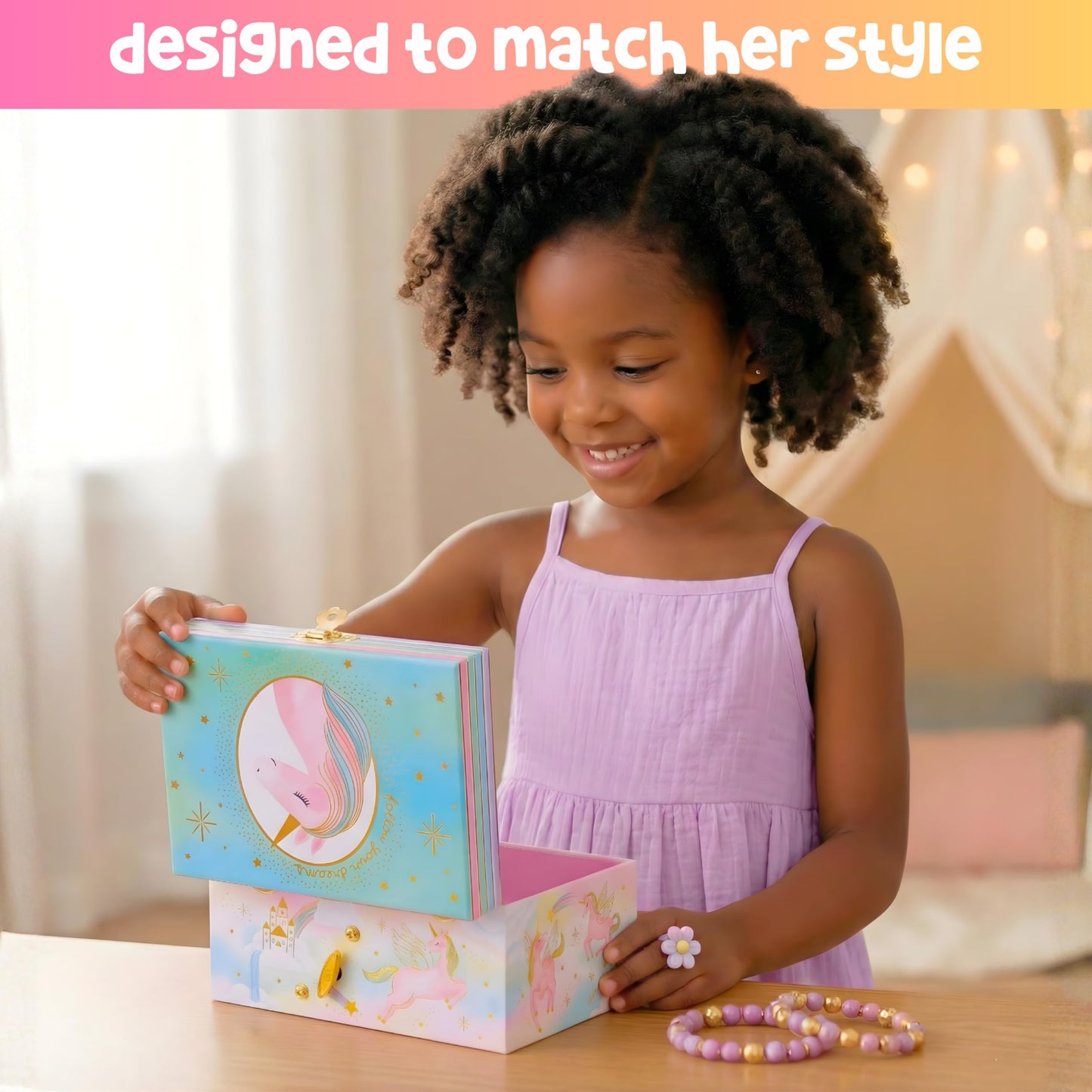 Giggle & Honey® Musical Jewelry Box for Girls - Kids Jewelry Box, Unicorn Toys for Girls 4-6, Unicorn Gifts