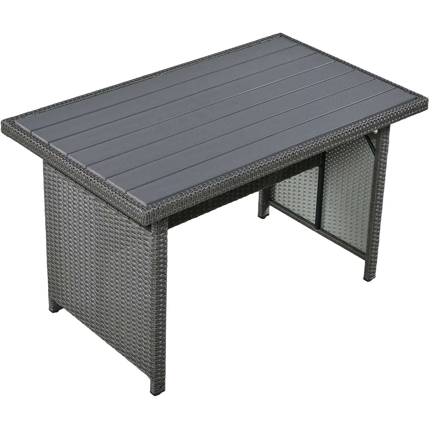 Merax Patio Furniture Sets Outdoor, All Weather Sectional PE Rattan Sofa with 2 Extendable Side Tables, Dining Table and Bench, Grey