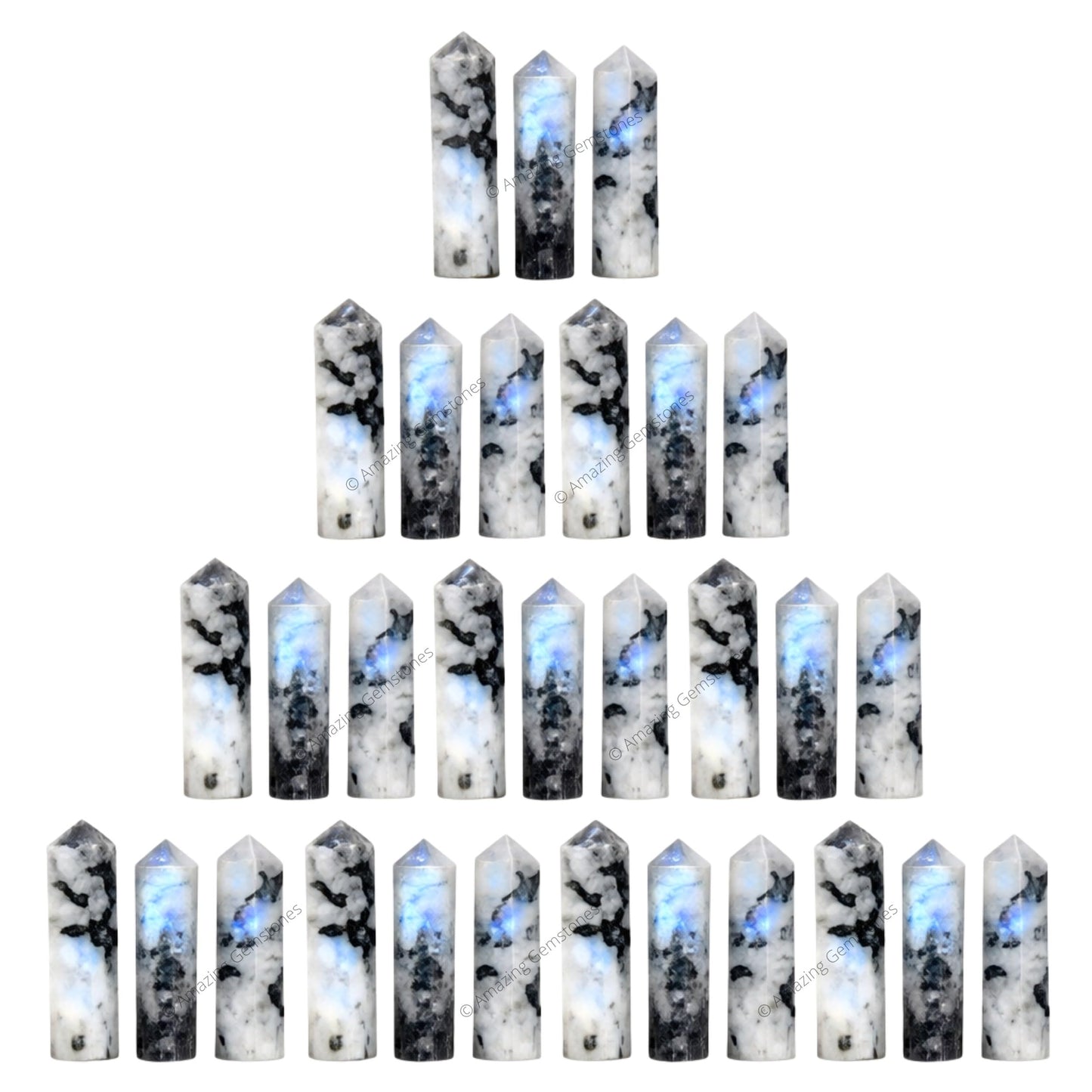 Amazing Gemstone Rainbow Moonstone Crystal Points Bulk Healing Crystals - Pack of 3 Single Terminated Healing Wand Point Bulk Crystals for Crafts, Crystal Grid, DIY Work - Premium Crystals