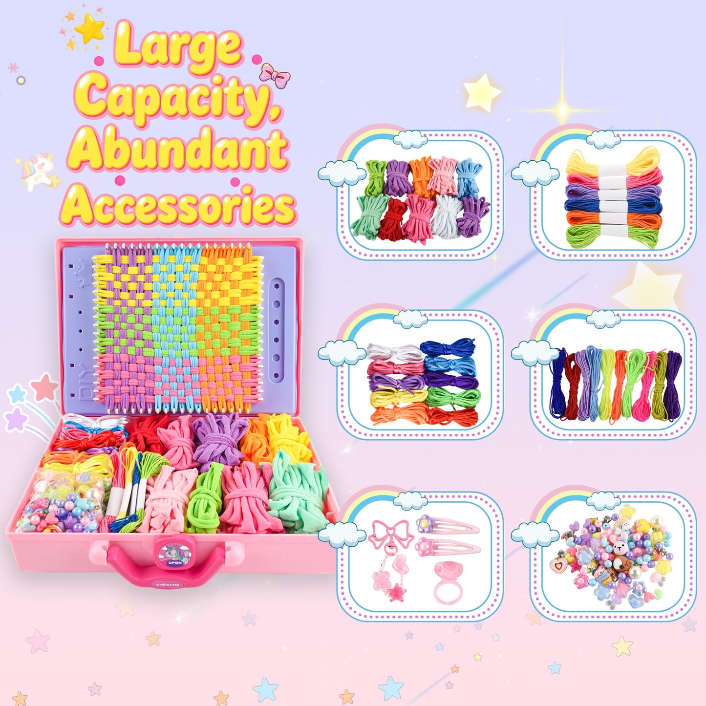 Nicella Multi-Functional 400+ Pcs Friendship Bracelet Making Kit for Girls,Weaving Loom Kit Toys, Craft Kits for Kids,Age 6-12 Year Old Girls Gifts Ideas, Bracelet & Coaster & Bag Weaving Making kit