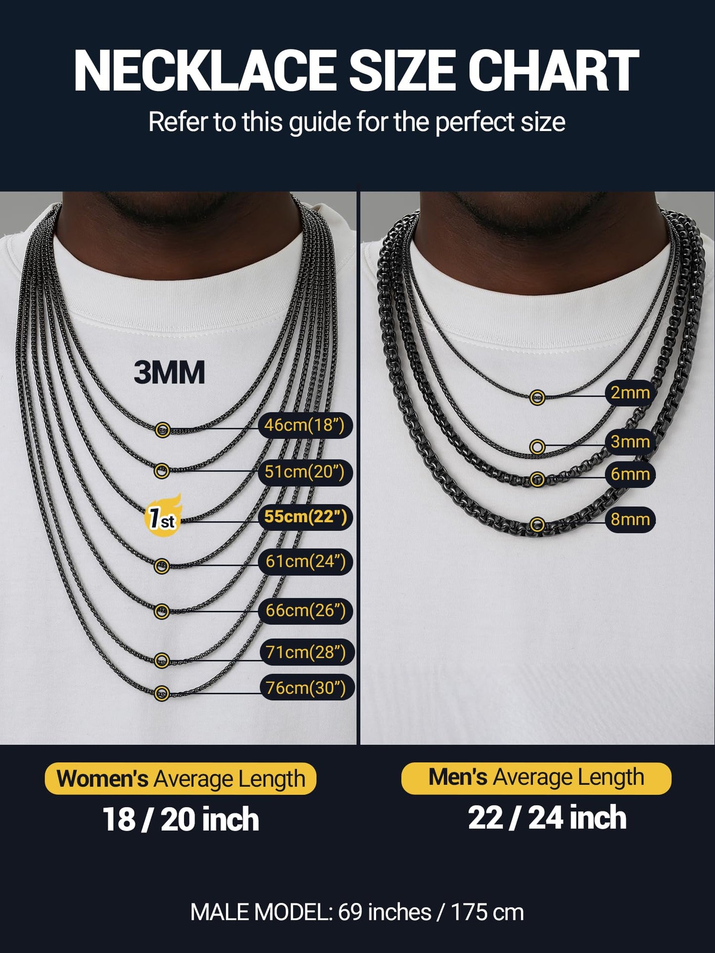PROSTEEL Squre Rolo Link Chains, Black Stainless Steel Chain Necklace Waterproof & Non Tarnish 6mm Link Chains for Men and Women Jewelry with Gift Box 30in