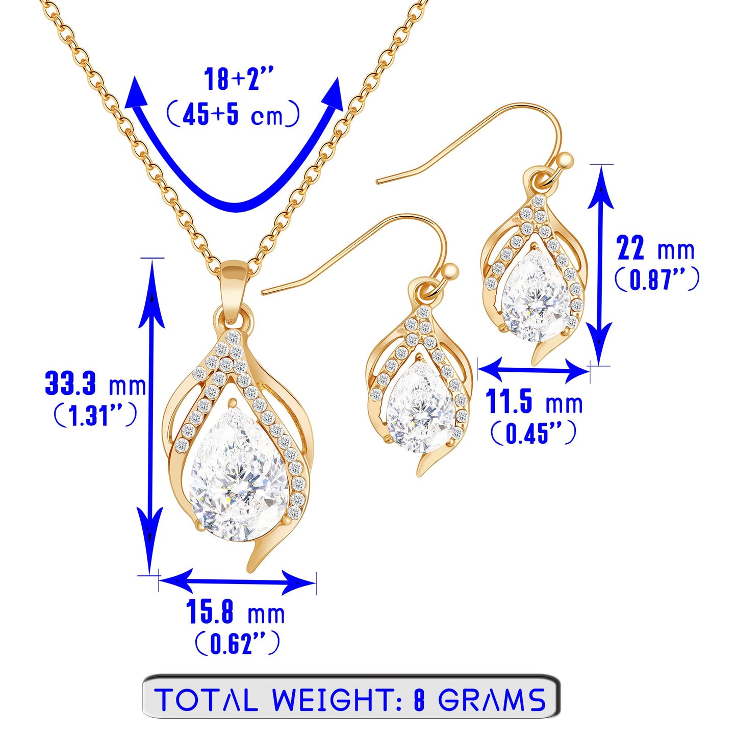 OTTFF Bridesmaid Jewelry Set Gift for Women 4 Sets 14k Gold Plated Pave Rhinestone & Crystal Necklace Earrings Set for Wedding/Engagement/Anniversary
