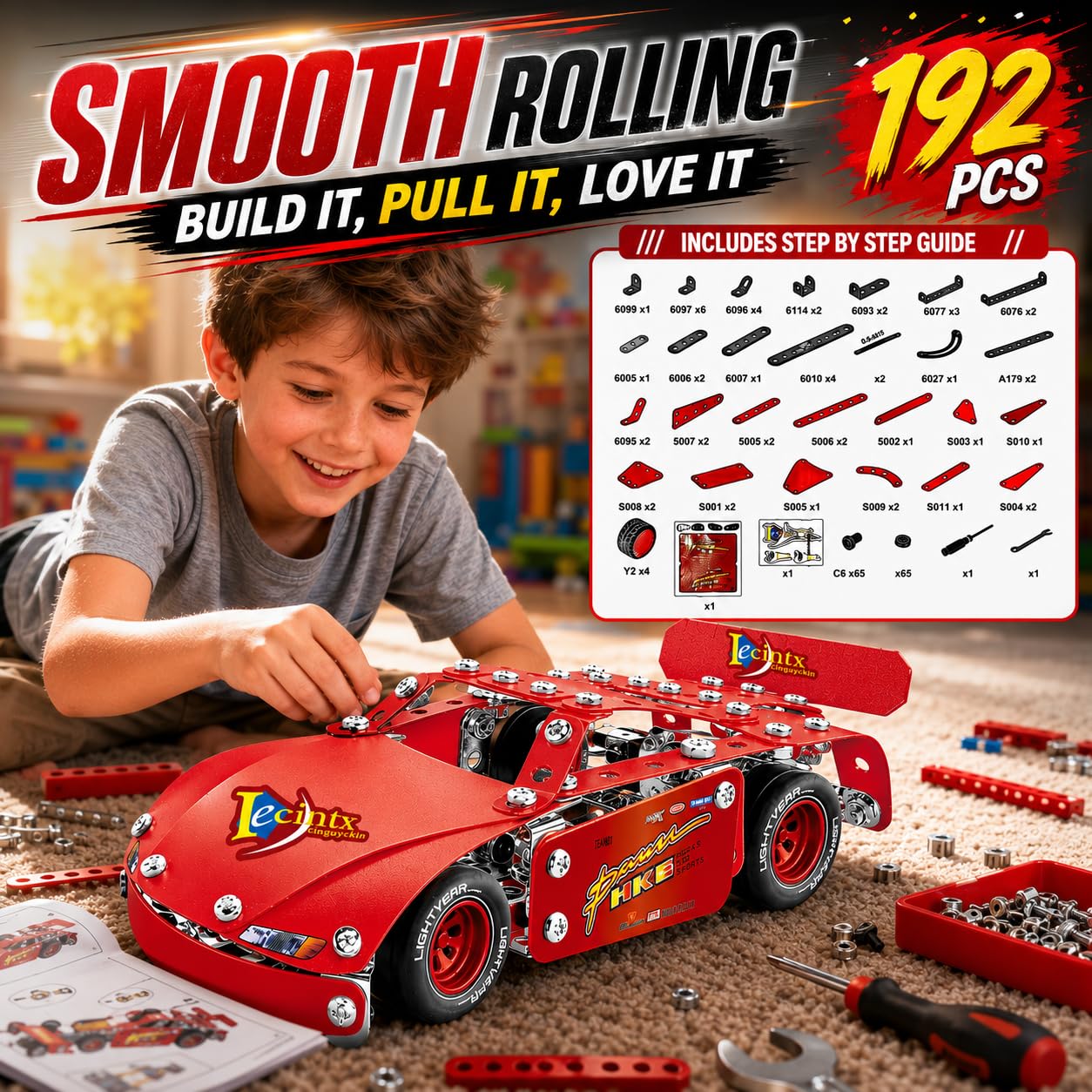 DIYBee Metal Model Car Kit, 192 Pcs Racing Car Building Kit for Boys 8-12, Build Your Own Car Kit, STEM Toys for Ages 8-13 14 15 16, Metal Construction Erector Set for Kids Teens Adults