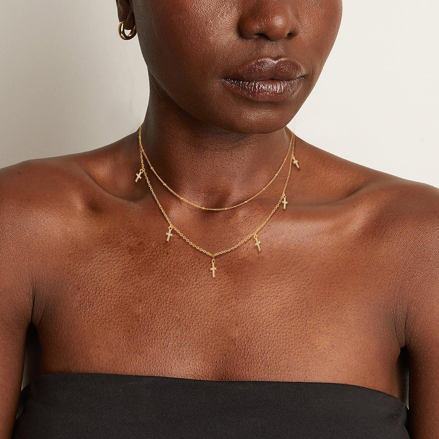 SELFROSE Cross Necklace For Women,Gold Layered Necklaces For Women Trendy 14K Gold Plated Dainty Chain Choker Necklaces Cross Charm Necklace Stack Non Tarnish Jewelry Fashion Accessories