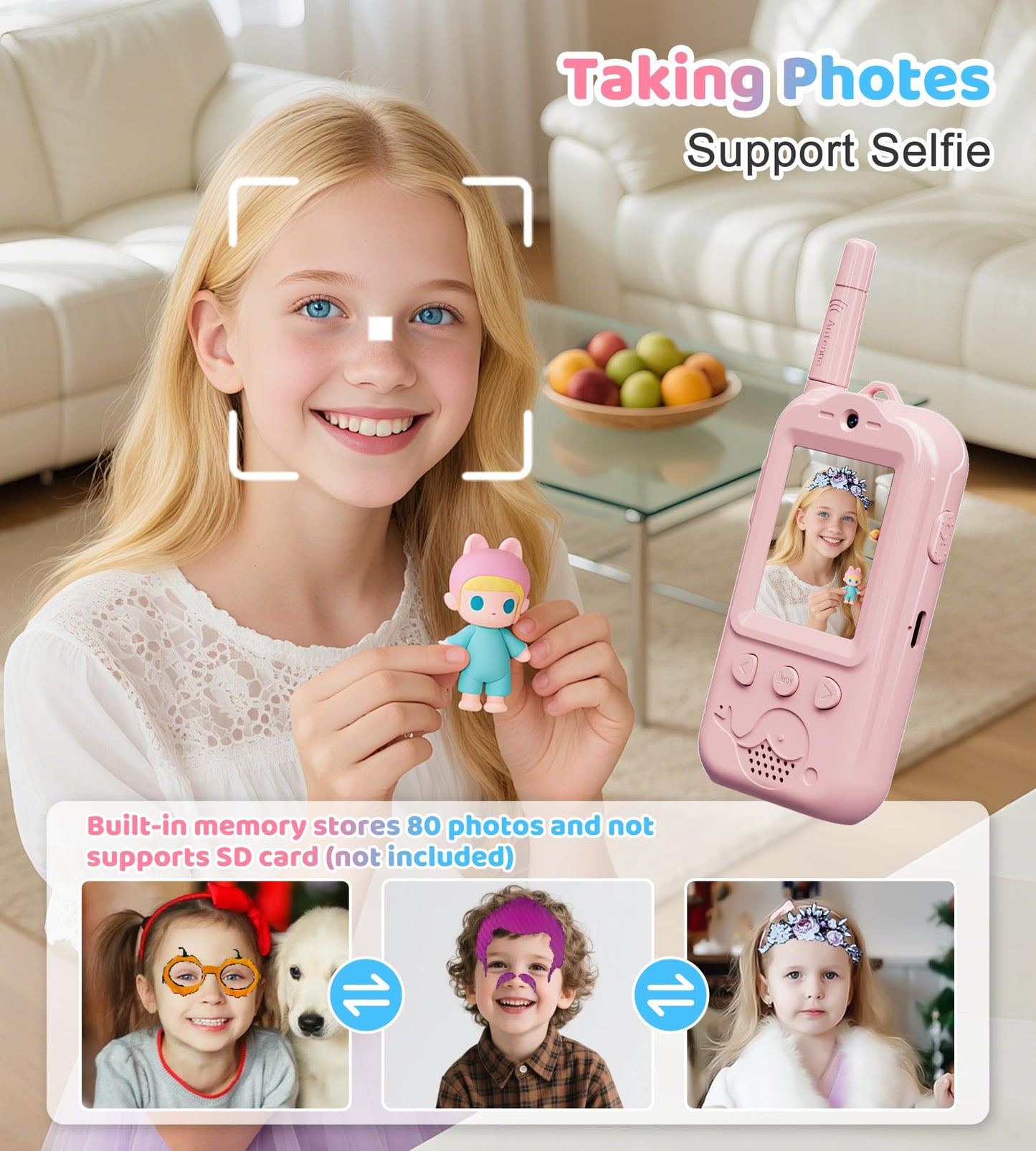 Dual Cameras Video Walkie Talkies for Kids, 2 Pack Rechargeable Kids Walkie Talkies Real-Time Video Chat, 2.0" Screen, Voice Intercom, Emoji, Photo, Music, Birthday Gifts for Boys Girls Age 3-9