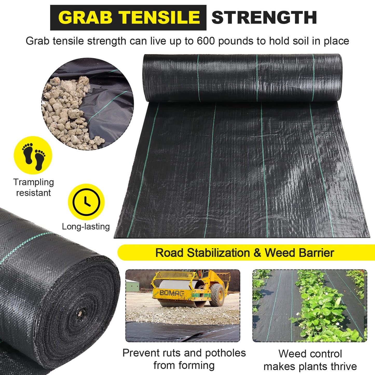 Driveway Fabric 6x300 ft - Commercial Weed Barrier, Heavy Duty 3.5OZ Landscape Fabric for Road, French Drain, Erosion Control, Construction Projects