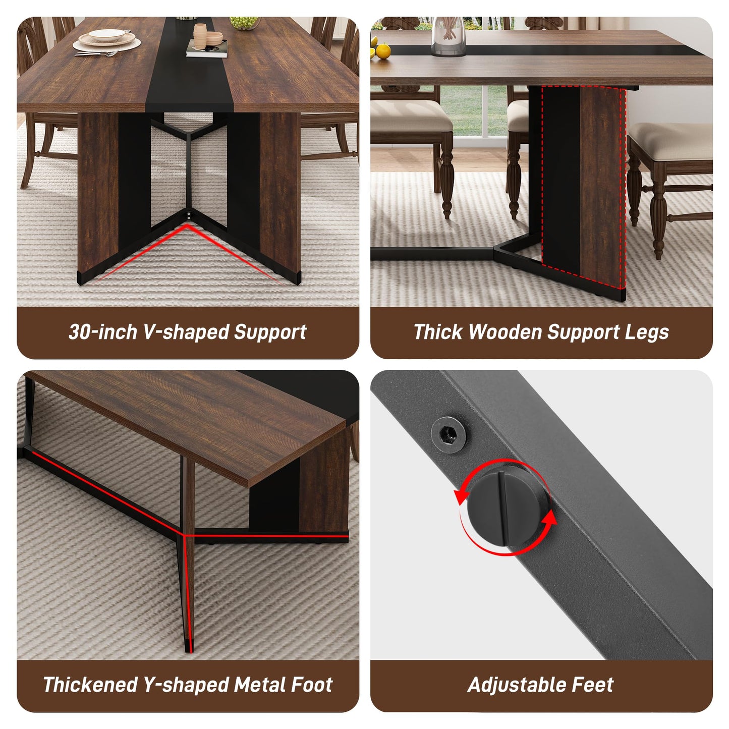 7-Piece Dining Table Set for 4 6 People, 71" Large Long Wooden Kitchen Table with 6 Cushion Chairs W/Waterproof Tabletop, Farmhouse Rectangular Dinner Table for Dining Room,Kitchen,Easy Clean