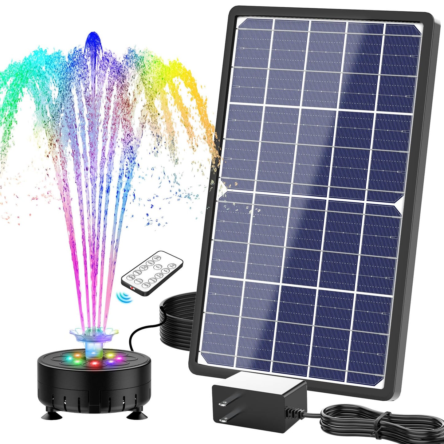 AISITIN 14W Rechargeable Solar Fountain with 4400mAh Battery, LED Colorful Lights, Remote Control & Superior Solar Glass Panels, DIY Solar Powered Water Fountain Pump for Bird Bath, Pond