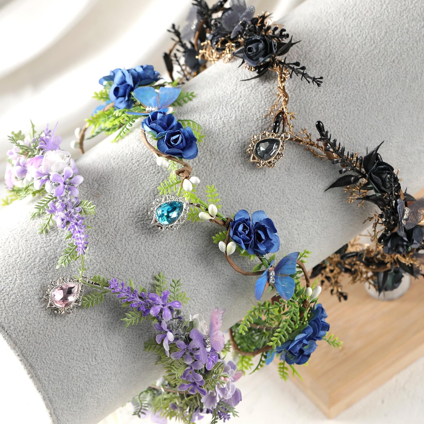 MOSTORY Purple Flower Elf Crown - Woodland Fairy Headpiece with Butterflies for Renaissance Costume Women Cosplay, Forest Floral Circlet for Renfaire Outfit Cosplay Fantasy Photo Shoot