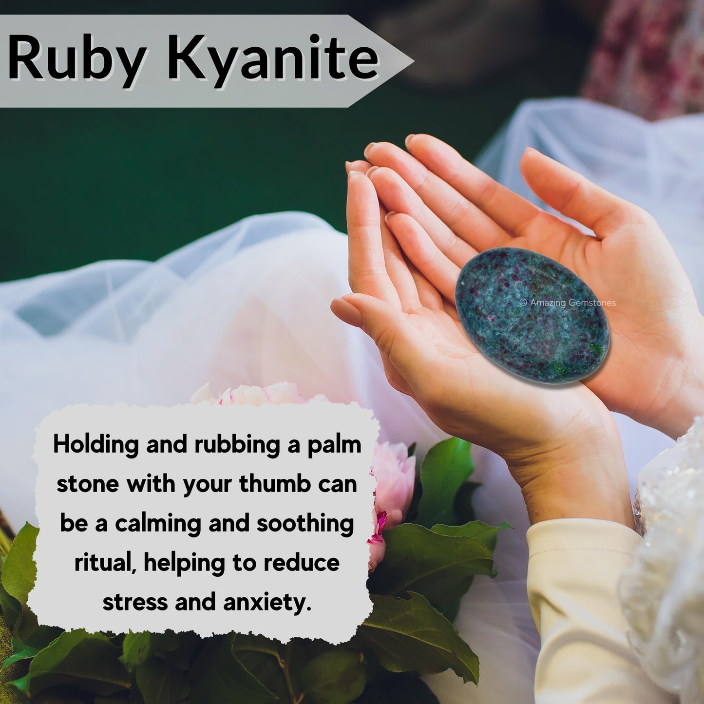 Amazing Gemstone Ruby in Kyanite Palm Stone - Massage Worry Stone for Natural Body Chakra Balancing, Reiki Healing and Crystal Grid