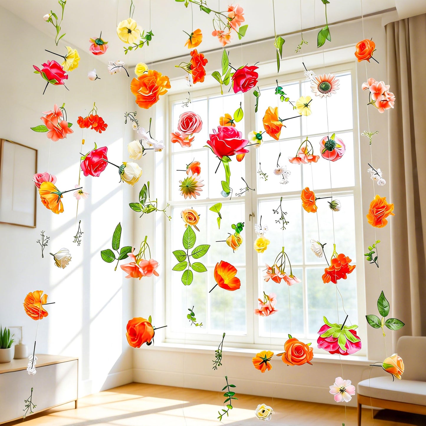 6.5 ft Flower Garlands Hanging Artificial Wildflower Wall Decor Ceiling Floating Floral Backdrop Flower Garland for Garden for Birthday Party Supplies