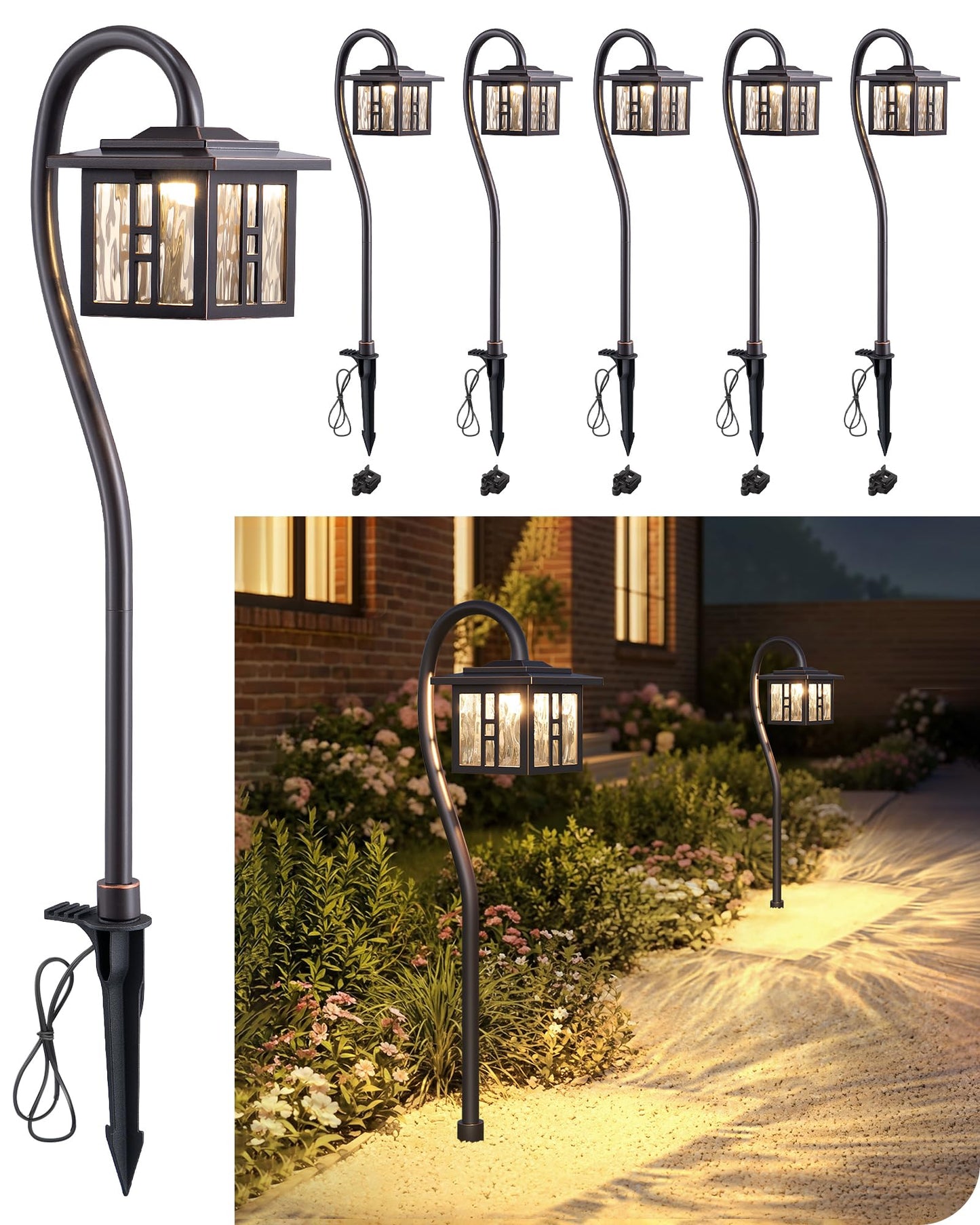 EDISHINE Low Voltage Landscape Lighting, 3W 185LM Oil-Rubbed Bronze Outdoor Landscape Path Lights, Low Voltage Pathway Lights for Garden Driveway, Die-Cast Aluminum, 50,000H, 6-Pack
