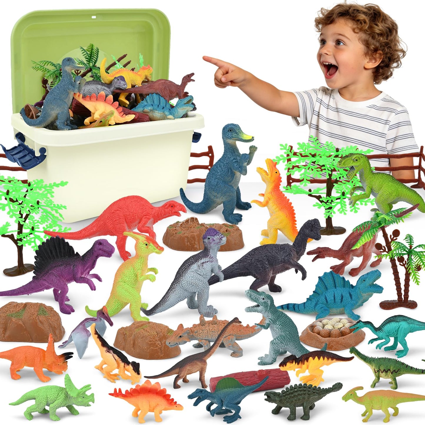BURIESUR 34PCS Dinosaur Toys for Kids 3-5 with Storage Box,Realistic Dinosaur Figures for Kids 3-7 Years Old,Birthday Gift for Boys Girls