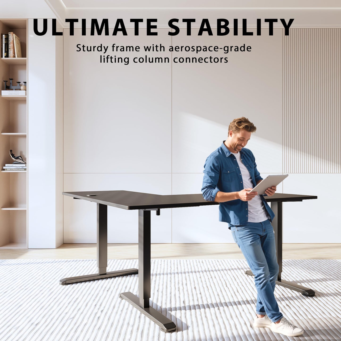 Shahoo L-Shaped Electric Standing Desk, 63 x 55 Inches Height Adjustable Coner Table, Home Office Computer Workstation, Black, 63 x 55 Inch