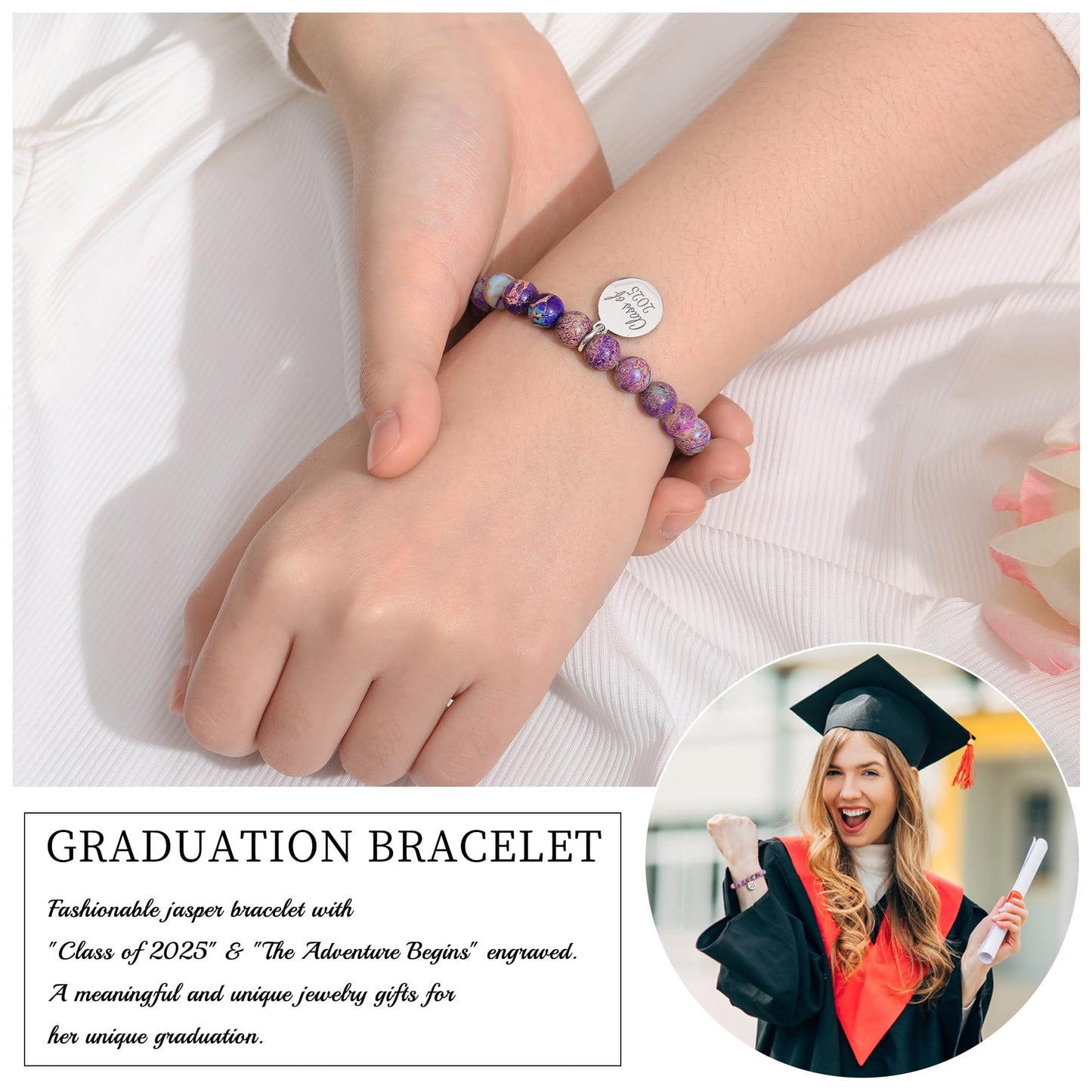 Sistble 5th Grade Graduation Gifts, Graduation Bracelets 2026 To My Daughter Granddaughter Bracelet Inspirational Gifts Class of 2026 Engraved Tag Nature Stone Graduations Jewelry