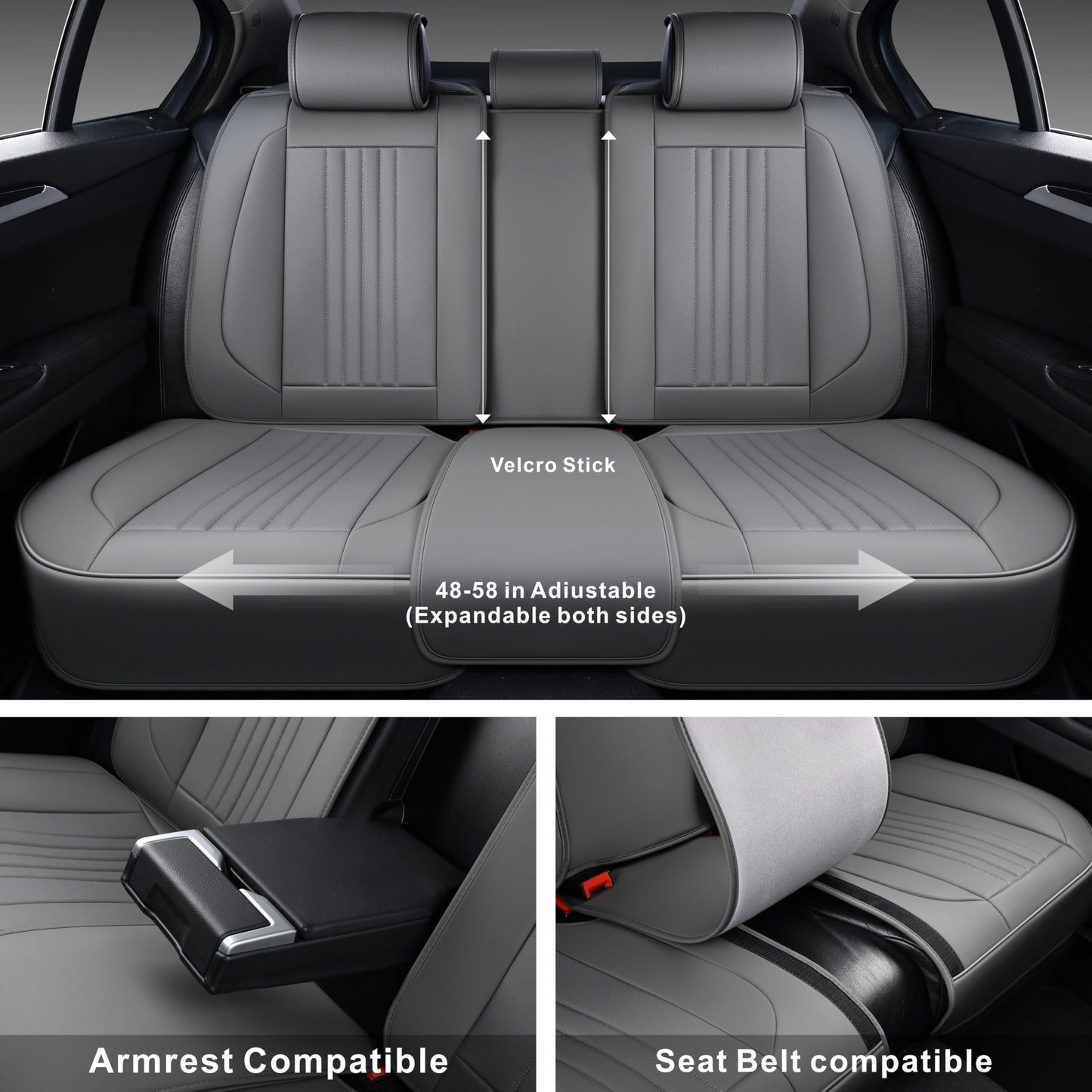 Aupaver Seat Covers, Waterproof Car Seat Cover for Cars 5 Seats, Universal Leather Seat Covers, Front & Rear Automotive Seat Covers Car Seat Cushion, Leatherette Seat Protector for Most Cars, Gray