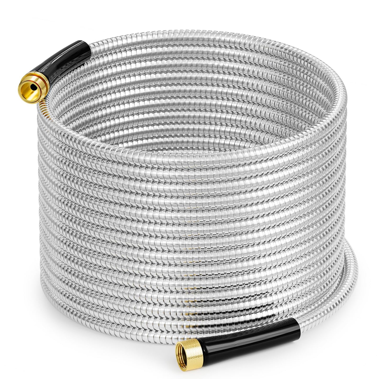 SPECILITE Stainless Steel Garden Water Hose 50 FT, Flexible and Lightweight Pipe, Non-Expandable Heavy Duty Metal Waterhose with Brass Fittings for Reel, Yard, Outdoor, Boat