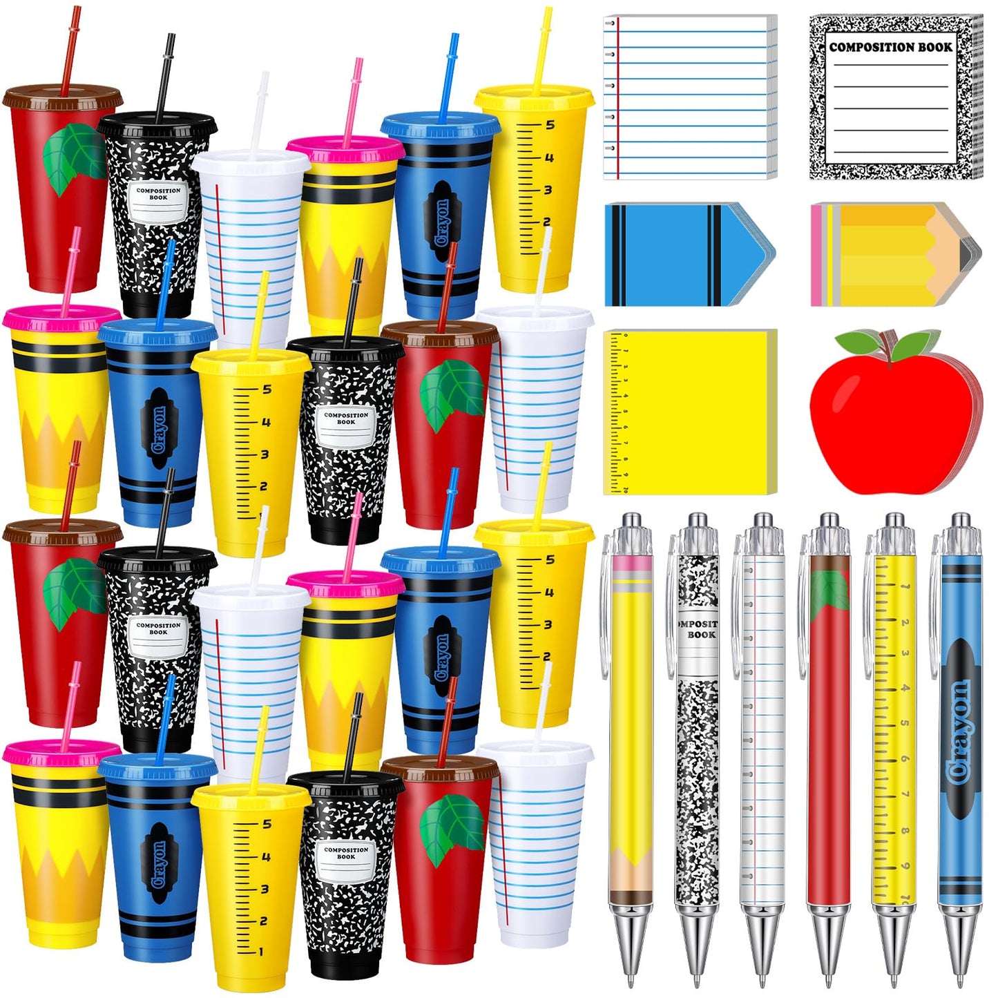 Honeydak 24 Set Composition Teacher Appreciation Gifts Bulk Thank You Teacher Gifts Bulk 24oz Tumblers Cute Composition Sticky Notes Ballpoint Pen for Mentor Lecturer Counselor School Psychologist