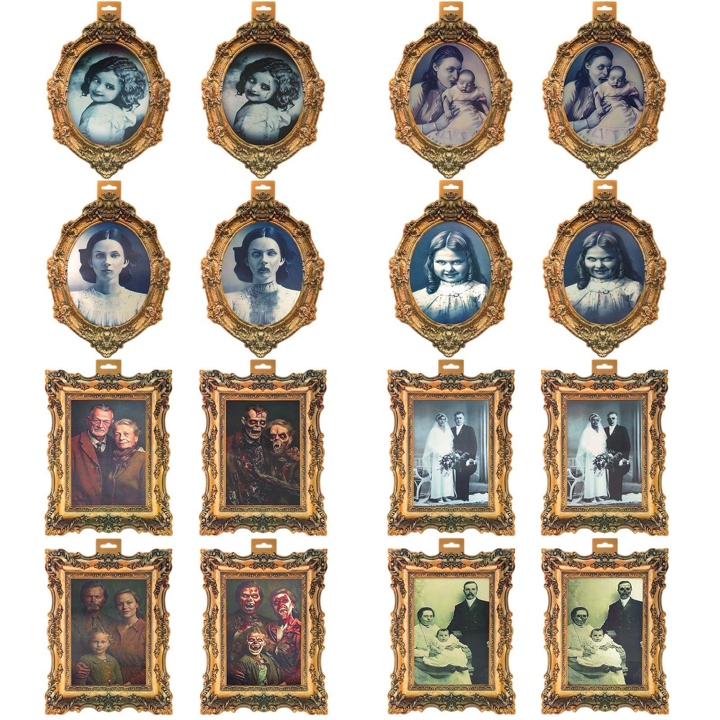 YBB 8Pcs Halloween 3D Changing Face Moving Pictures, Horror Portrait Frame Scary Photo with Hanging Hole Creepy Wall Decor for Home Castle Haunted Mansion House Halloween Party