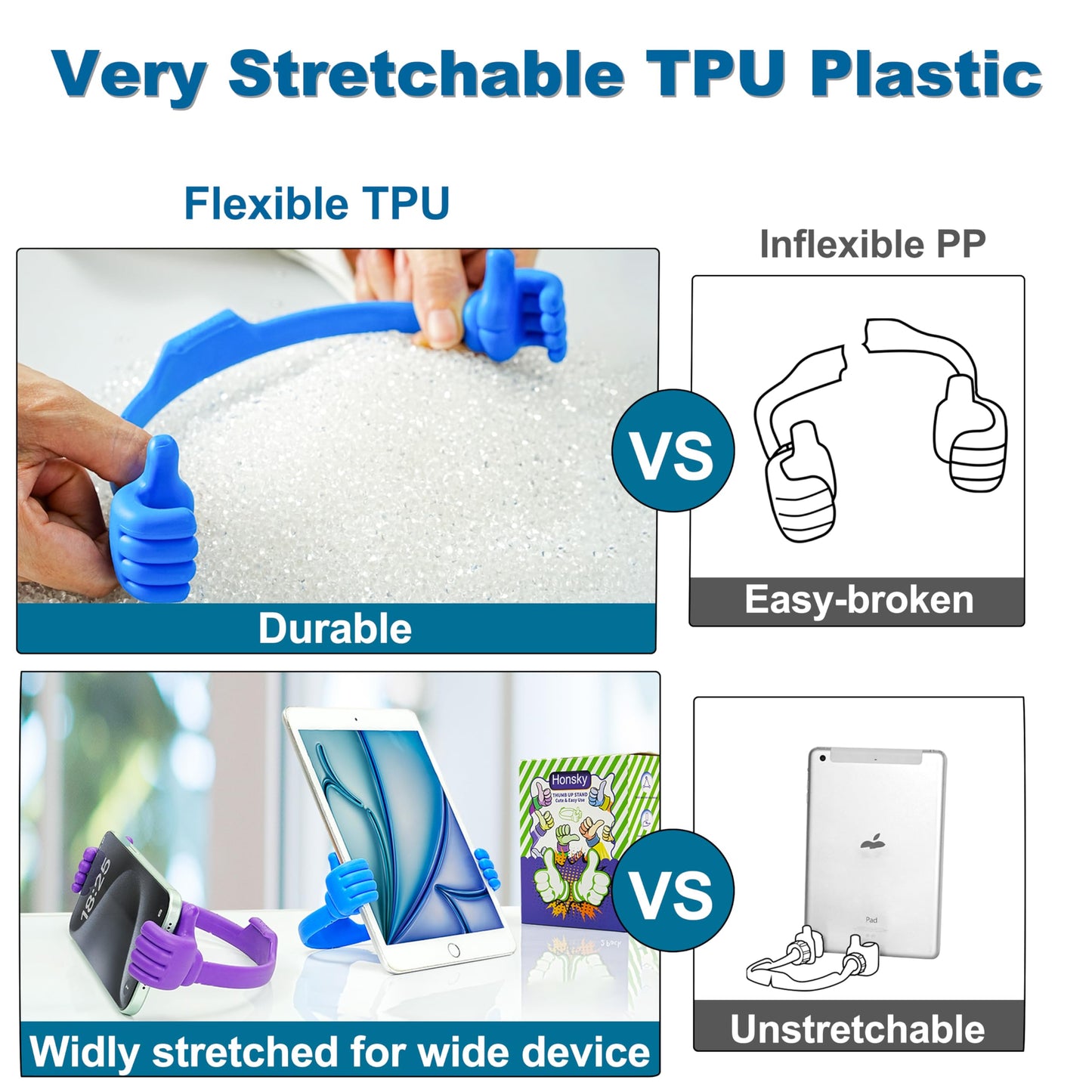 Honsky Thumbs-up Cell Phone Stand Holder,Tablet Stand Cradle for Desk Desktop Smartphone Cellphone Mobile Phone,Tablets - Universal, Adjustable Flexible,Blue