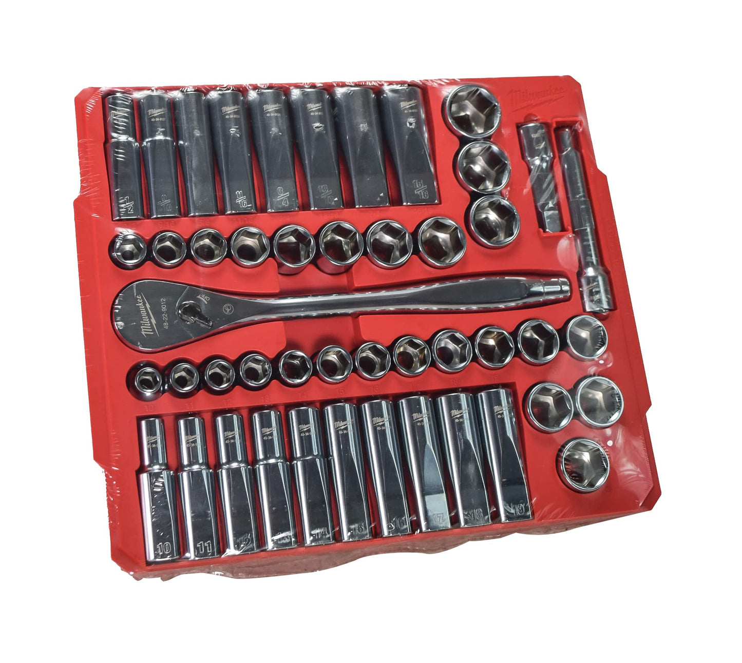 Milwaukee 48-22-9010 47-Piece 1/2 in. Drive Metric and SAE Ratchet and Socket Set with FOUR FLAT Sides
