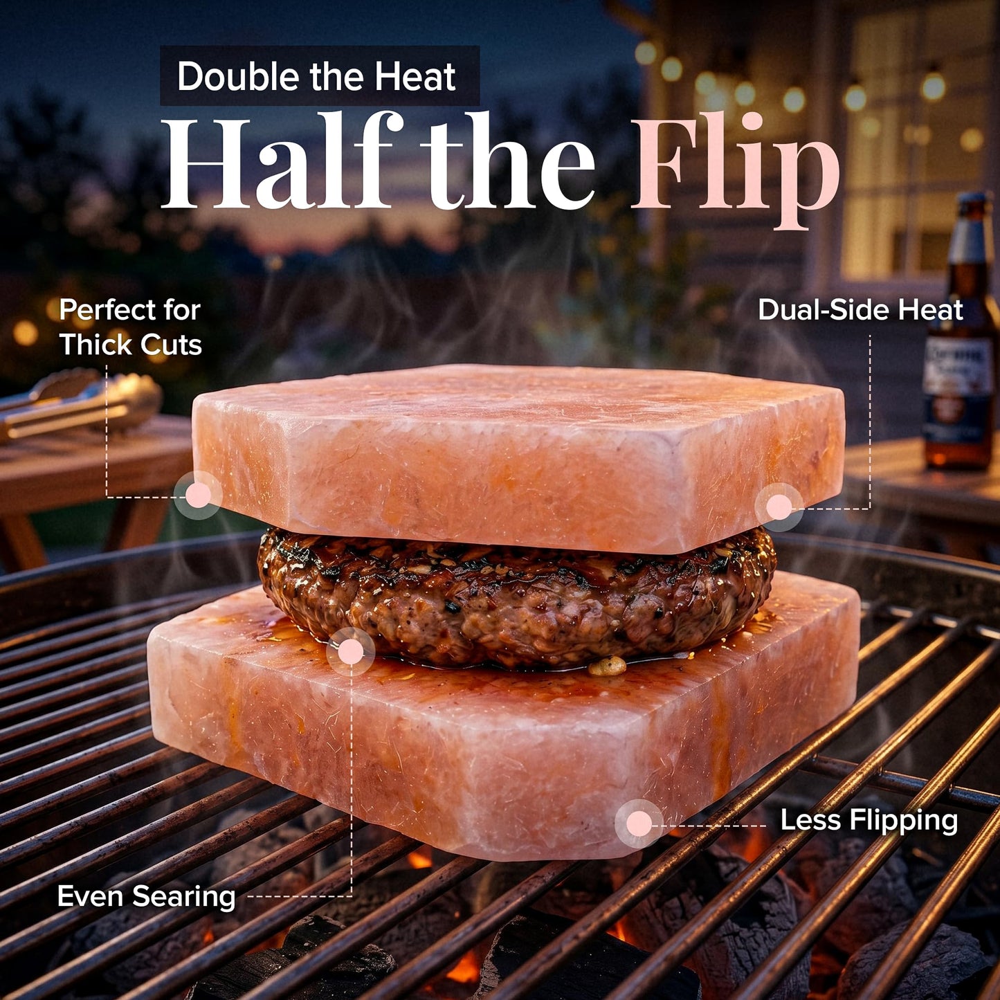 UMAID Sizzle Block™ Himalayan Salt Block for Burgers – 4 Pack Grill Cooking Stone – Even Searing for Juicy, Crispy Burgers – Food Grade Salt Slab for BBQ, Grilling, Oven & Stovetop with Recipe Booklet