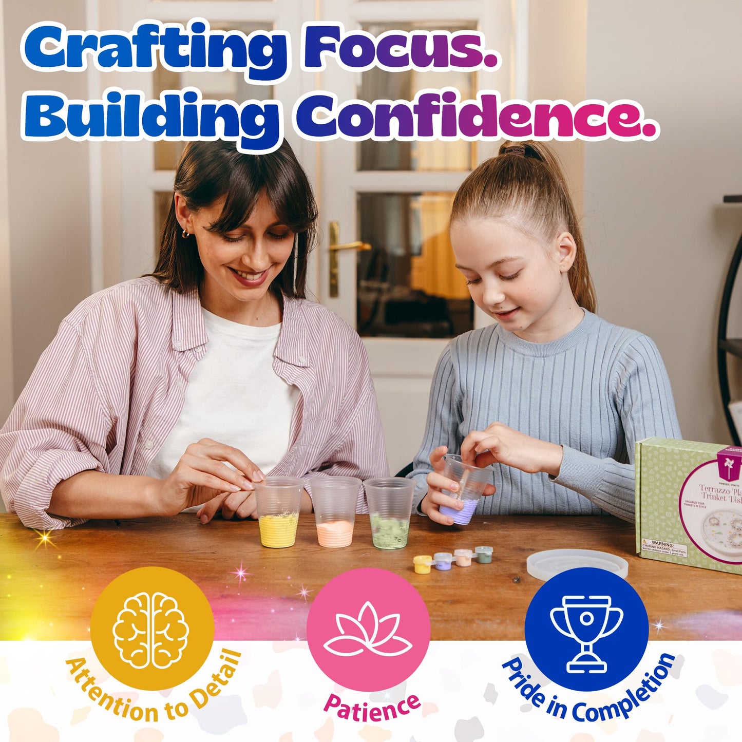 Pinwheel Crafts Terrazzo Plaster Jewelry Dish Kit - DIY Arts and Crafts Kit for Girls Ages 6-12 - Make Your Own Trinket Dish with Paint, Mold, and Plaster – Creative Birthday Gift for Kids