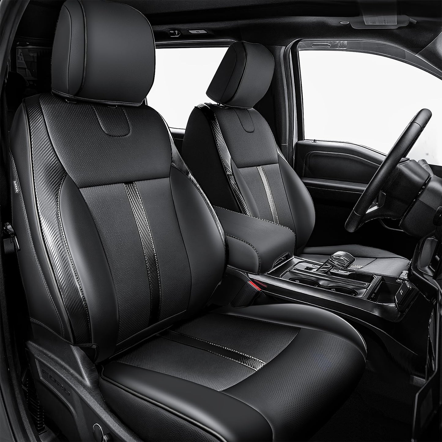 Carlimeki Leather Seat Covers Custom Fit for 2021-2025 F150 XL XLT STX Super Crew Cab - Custom Fit for 2023-2025 F250 F350 F450 XL XLT Crew Cab - Fully Covered, NOT for 40/20/40 Bench Front Seat