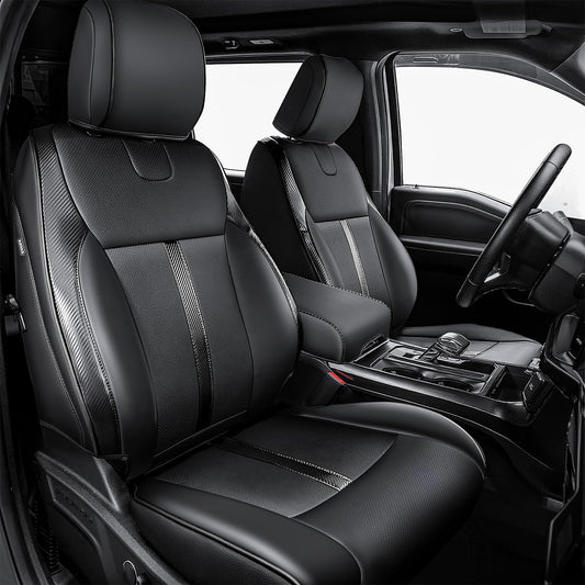 Carlimeki Leather Seat Covers Custom Fit for 2021-2025 F150 XL XLT STX Super Crew Cab - Custom Fit for 2023-2025 F250 F350 F450 XL XLT Crew Cab - Fully Covered, NOT for 40/20/40 Bench Front Seat