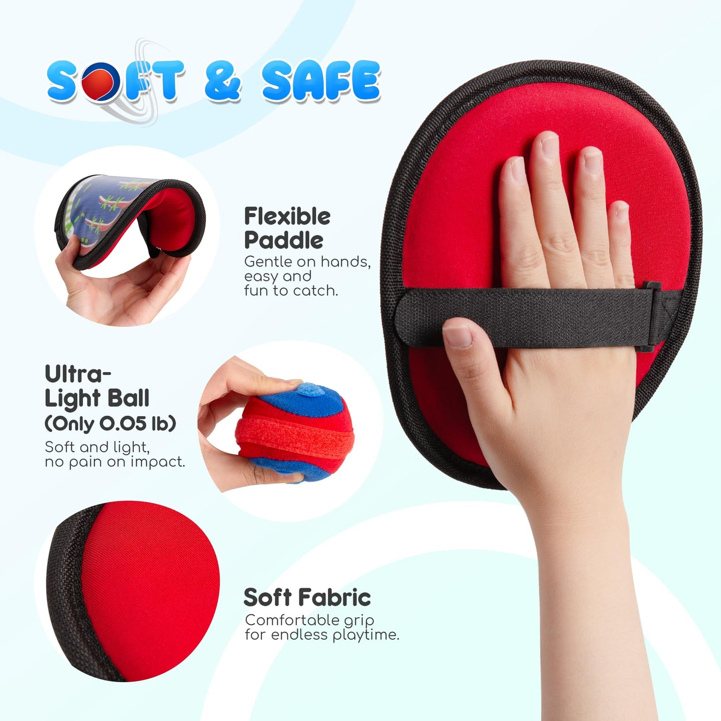 PlayZap Toss and Catch Ball Set Ultra Soft Fabric - Birthday Gift for Toddlers Kids Boys Girls 2-4 5-7 8-13+ Yrs - Baseball Glove Toy Indoor Outdoor Yard Game & Beach/Pool Toy Set 4 Pack