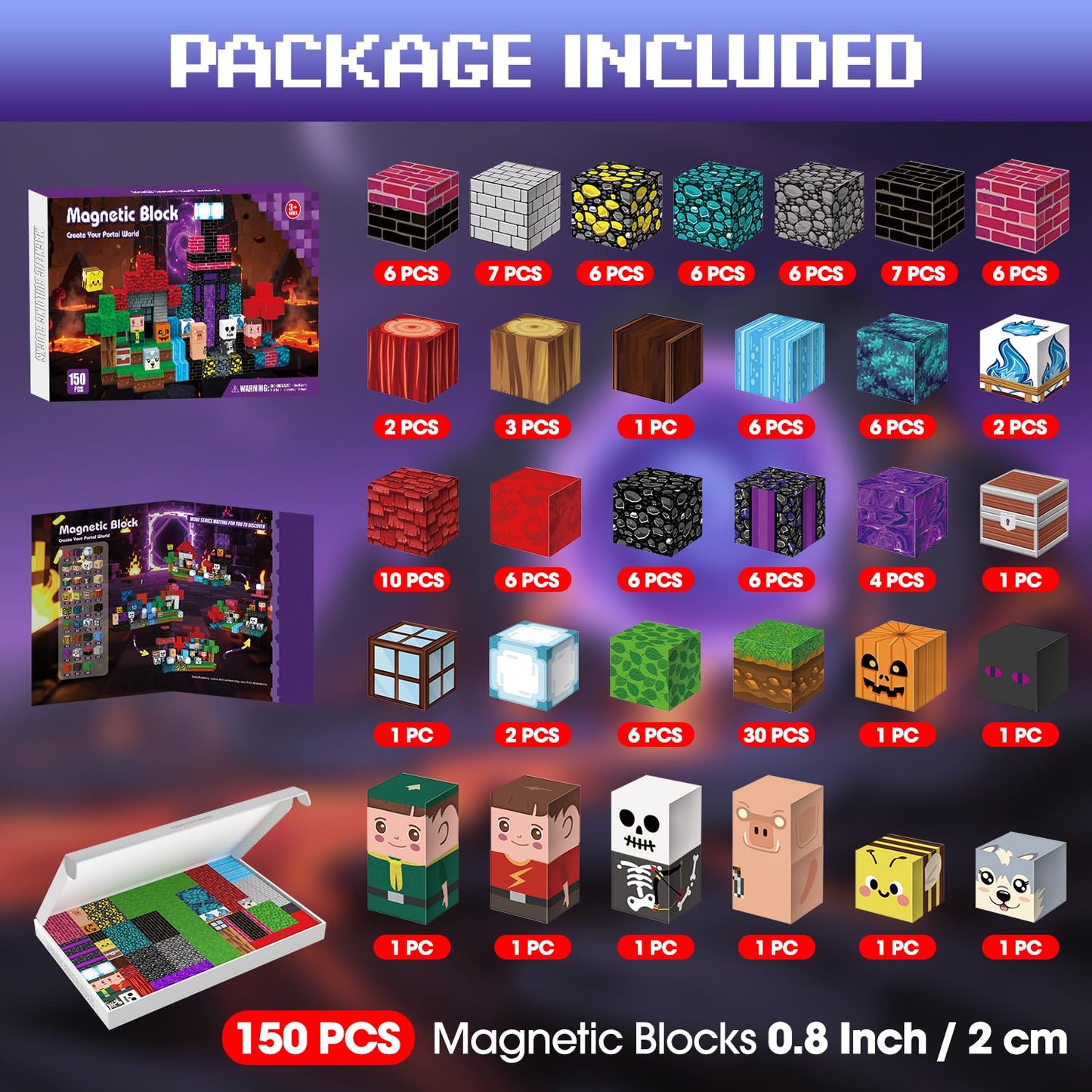 Kryzomat 150PCS Magnetic Blocks - Magnet Tiles Toys for Kids, Magnetic Building Blocks Cubes, Stacking Magnets Toys for Kids, Birthday Gifts for Boys and Girls Age 3+ Years Old