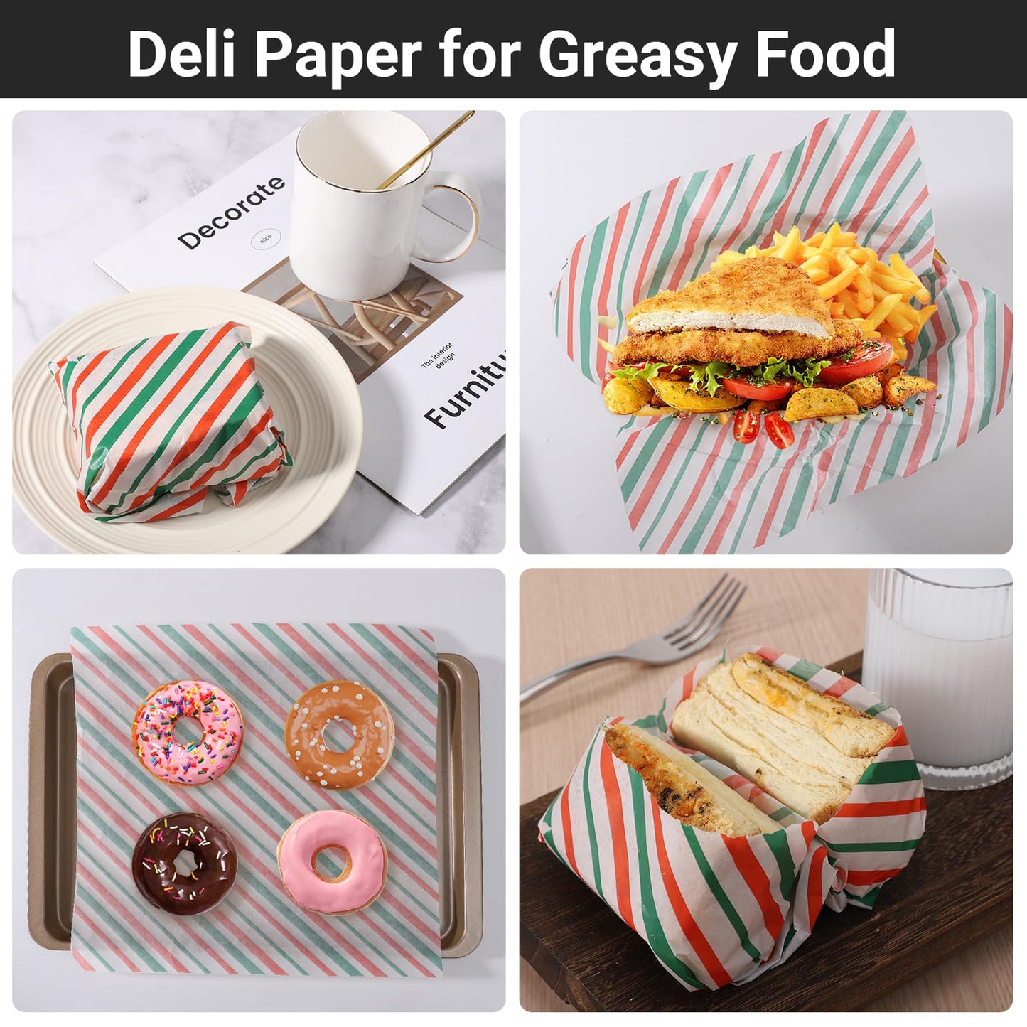 EUSOAR Food Basket Liners, 200 Sheets 11.8" x 11.8" Deli Food Wax Sandwich Wrapping Paper, Grease Resistant Precut Baking Parchment Paper Sheets for Christmas Party, Festival and Picnic