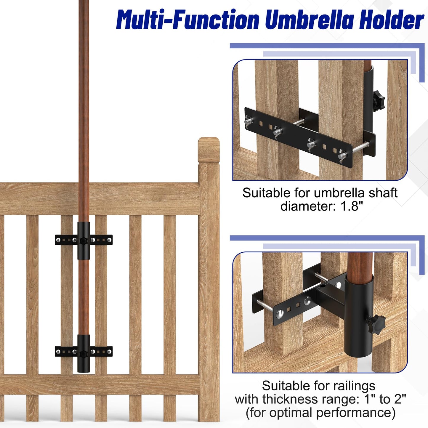 Yantuo Patio Umbrella Holder for Deck Railing, Adjustable Patio Umbrella Base Outdoor Umbrella Stand, Outdoor Umbrella Holder Fixed Clip Deck