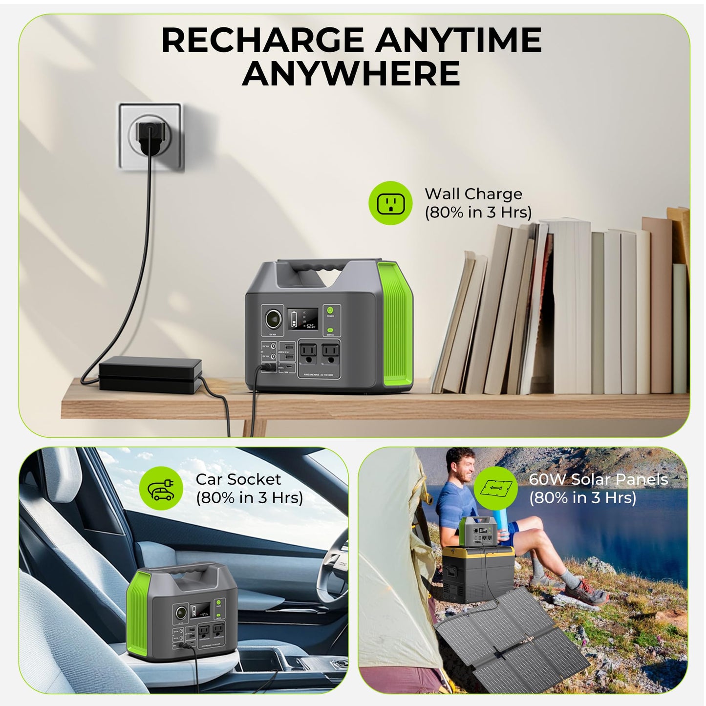 Portable Solar Generator, 300W Portable Power Station with Foldable 60W Solar Panel, 110V Pure Sine Wave 296Wh Lithium Battery Pack for Home Use RV Van Outdoor Camping, Foldable Panel included