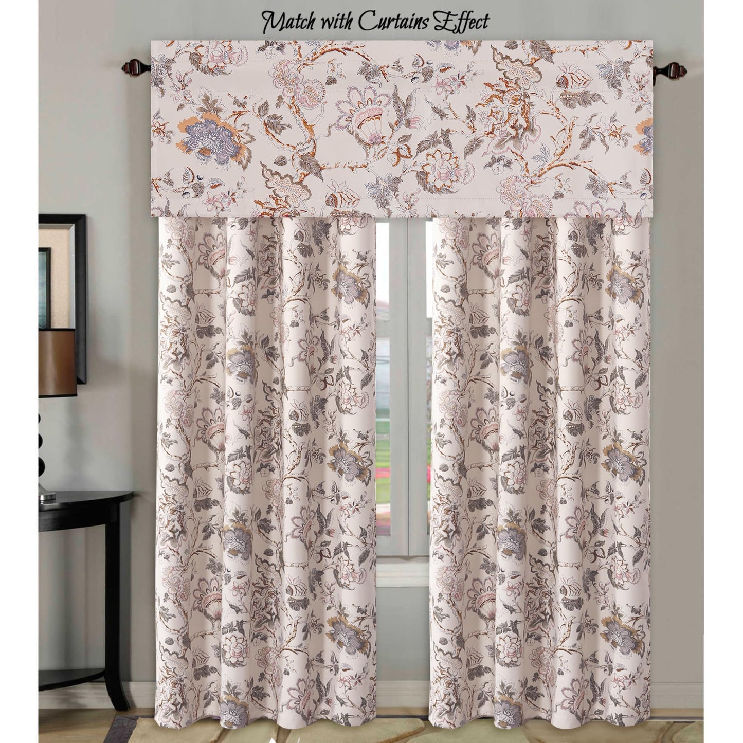 H.VERSAILTEX Blackout Curtain Valances for Kitchen Window/Living Room/Bathroom Privacy Added Rod Pocket Home Decoration Winow Valance, 52" W x 18" L, Floral in Sage and Brown