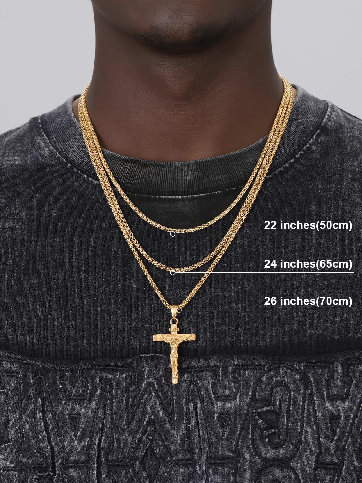 U7 Crucifix Cross Necklace Stainless Steel Crucifix Necklace Black Cross Pendant for Men with Rope Chain 22"(Black)