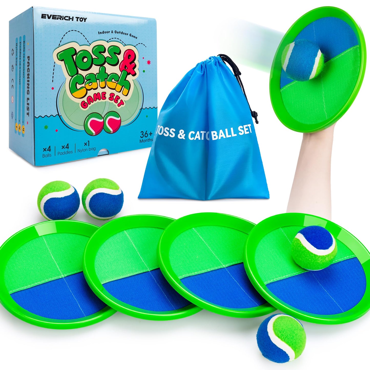 EVERICH TOY Toss and Catch Ball Game Set, Sticky Ball Paddle Catch Game for Kids, Summer Outdoor Backyard Beach Pool Yard Toy Gift for Boys Girls Ages 3-12