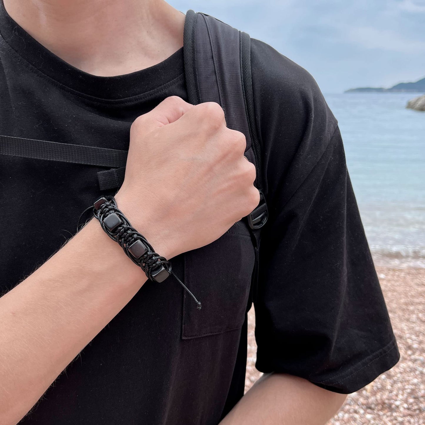 Brutal Handcrafted Shungite Stone Men's Bracelet Arachne 10 mm Cube Beads | Shungite Protection Jewelry for Men and Women | Adjustable Solid Stone Shambhala Macrame Black Mens Beaded Bracelet SB104