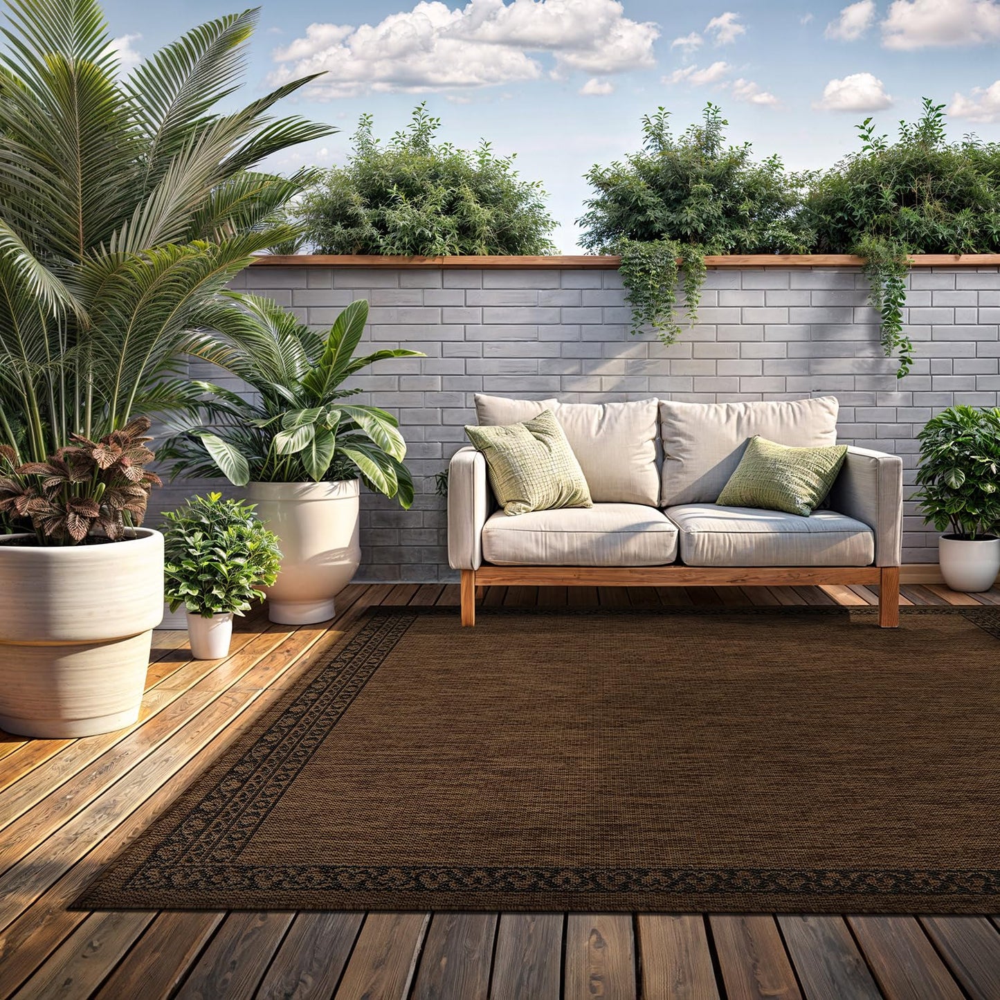 Washable Outdoor Rug 5x7 Modern Area Rugs Outdoor Carpets Bordered Pattern Non Shedding Waterproof Easy Clean Patio Deck Porch Living Room Bedroom Garden RV (5 X 7 Gold)