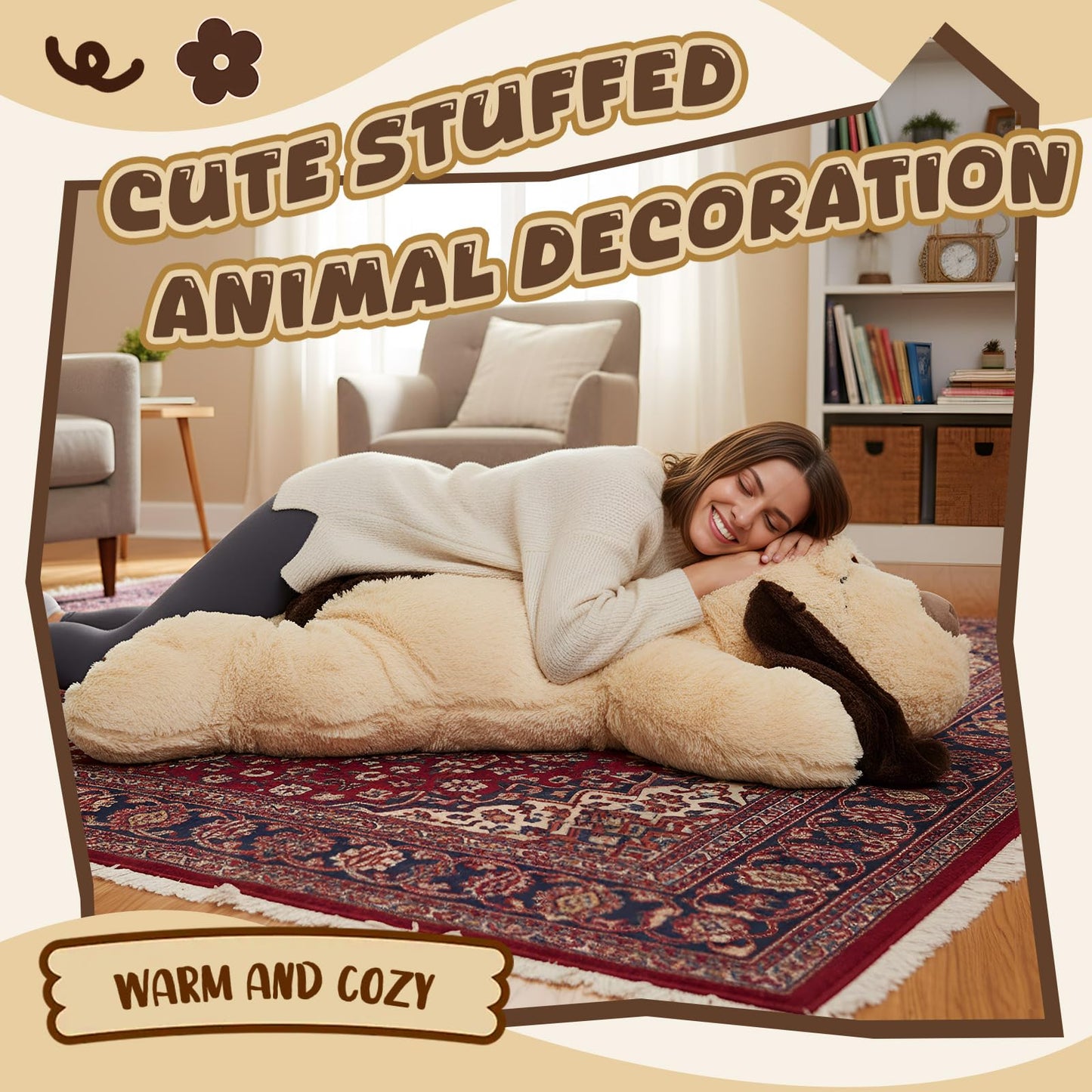 Juexica Giant Dog Stuffed Animal, 48 Inch Large Stuffed Dog Plush Body Puppy Pillow for Birthday Party Gift Supplies, Light Brown