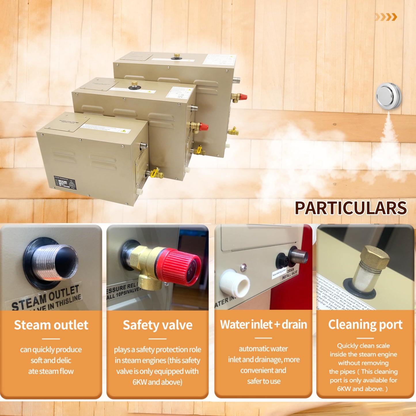 JJFFTAO,Steam shower generator,18kw Household-Commercial,Steam shower generator kit,with self-draining system,Temperature adjustable 95-131°F,Applicable space 560～735ft3