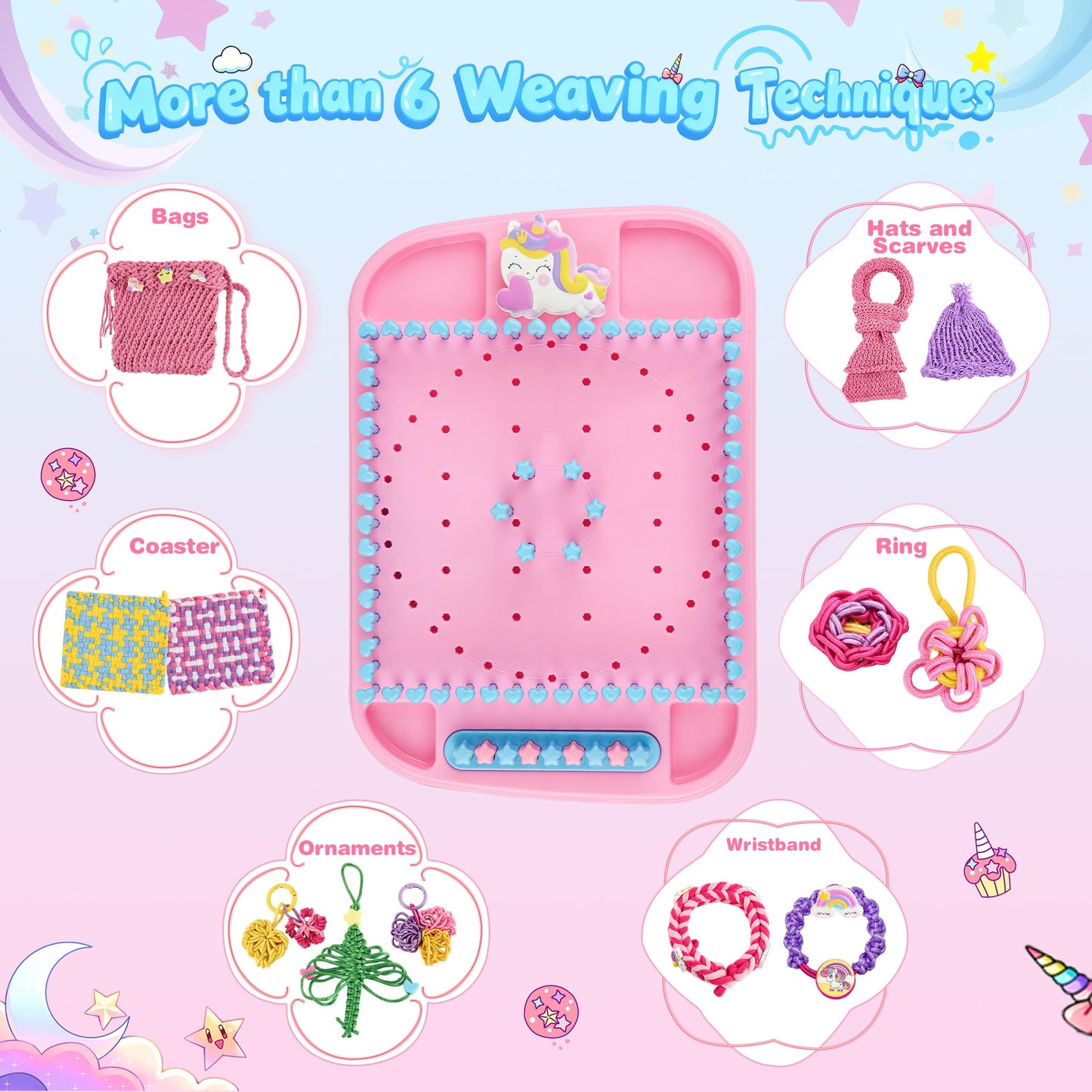 6-in-1 Friendship Bracelet Making Kit,Weaving Loom Kit Toys, 500+ Pcs Craft Kits For Kids,A multi-functional Weaving loom that can be used to make Bracelet, potholder, pendants, bags, hats and scarves