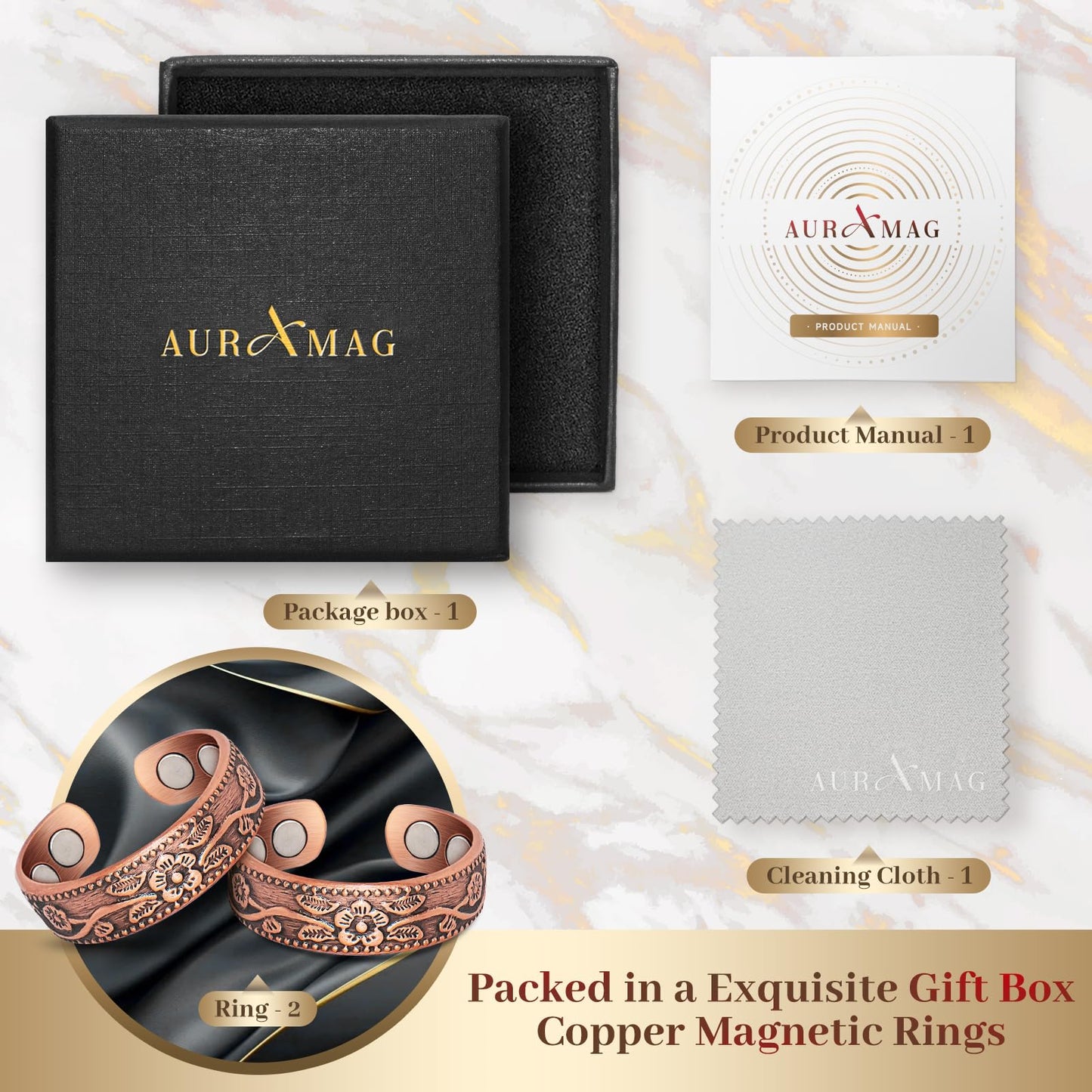 Copper Rings for Women, Thumb Rings 99.99% Pure Copper Magnetic Rings with 3500 Gauss Magnets,Copper Jewelry for Women with Box(2 PCS)