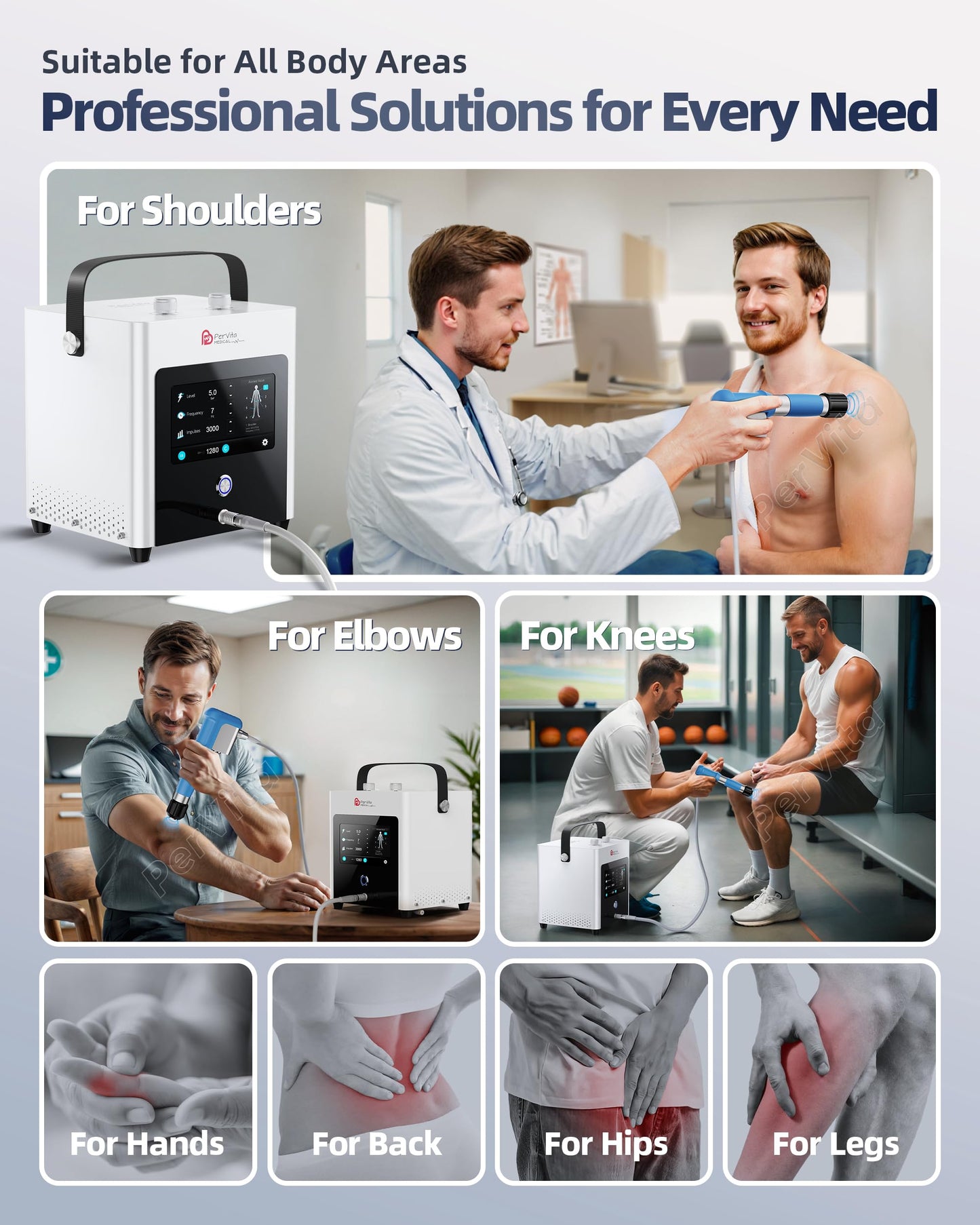 PerVita Medical Shockwave Therapy Machine Extracorporeal Shock Wave Therapy Machine Pain Relief for Muscles and Joints, Full Metal Handle for Stable Energy Output, Safe and Easy to Use PSP15