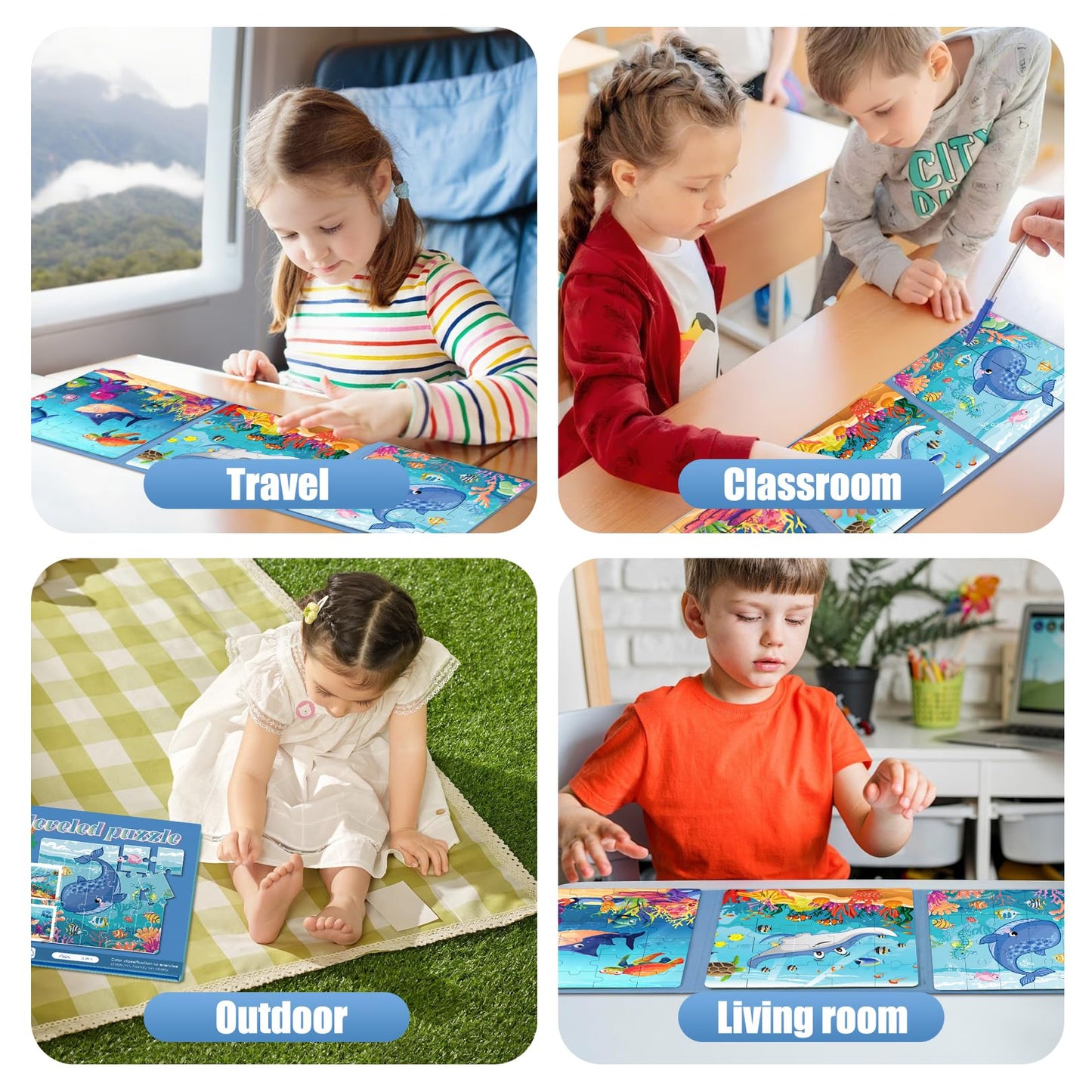 Magnetic Puzzles for Toddlers 3-5 , 75-Pieces Travel Toys , Sea Puzzles Ages 4-6, Educational Learning Magnets, Road Car Trip & Airplane Activities Toys for 3 4 5 6 7 Girls Boys Gift