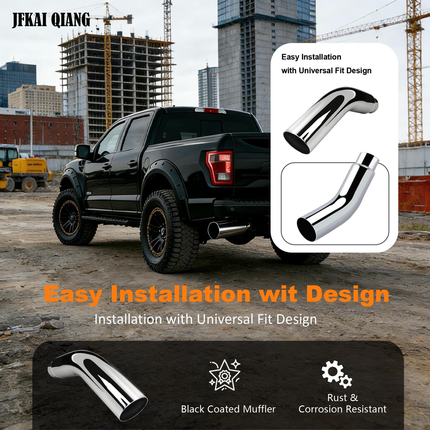 4 to 7 Inch Diesel Exhaust Tip Elbow with Clamp - Chrome Plated Or Black Coated Universal Exhaust Pipe Accessory for Trucks, Cars