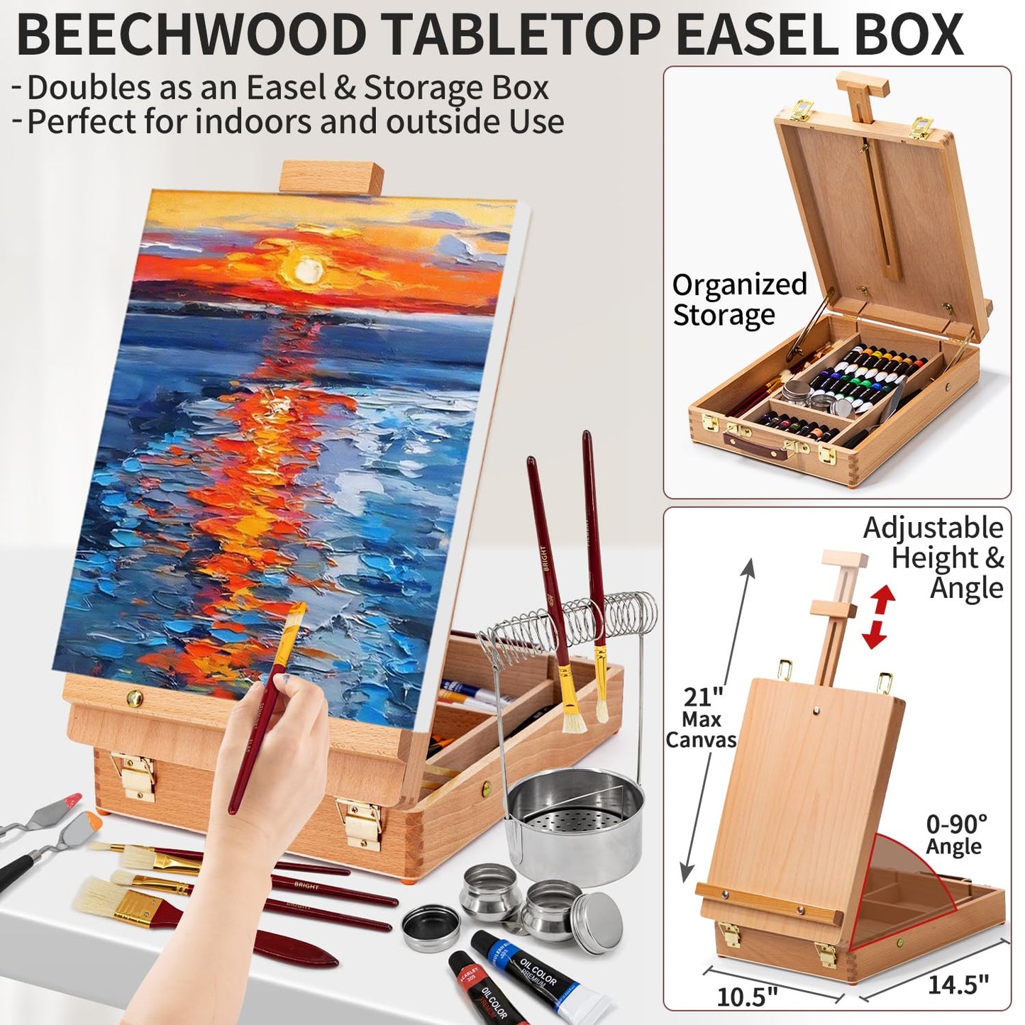 82Pcs Professional Oil Painting Set with Easel Box, 24 Rich Oil Colors & 10 Hog Brushes,Palette Knives, Canvases Complete Art Supplies Kit for Beginners & Artists